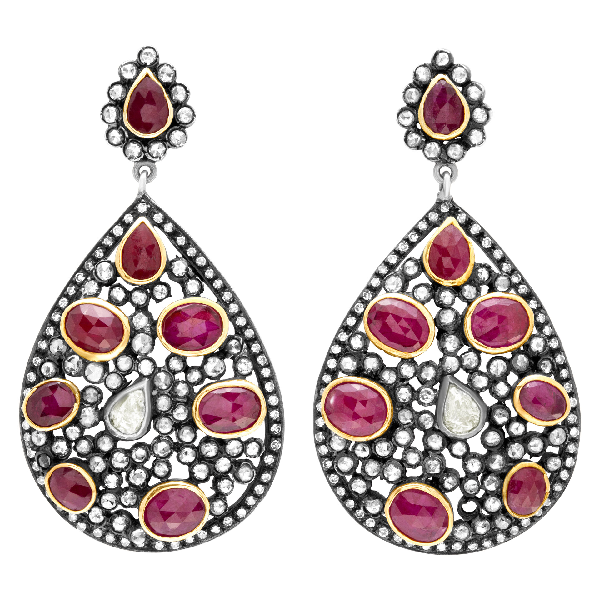 Silver & gold ruby and diamond earring