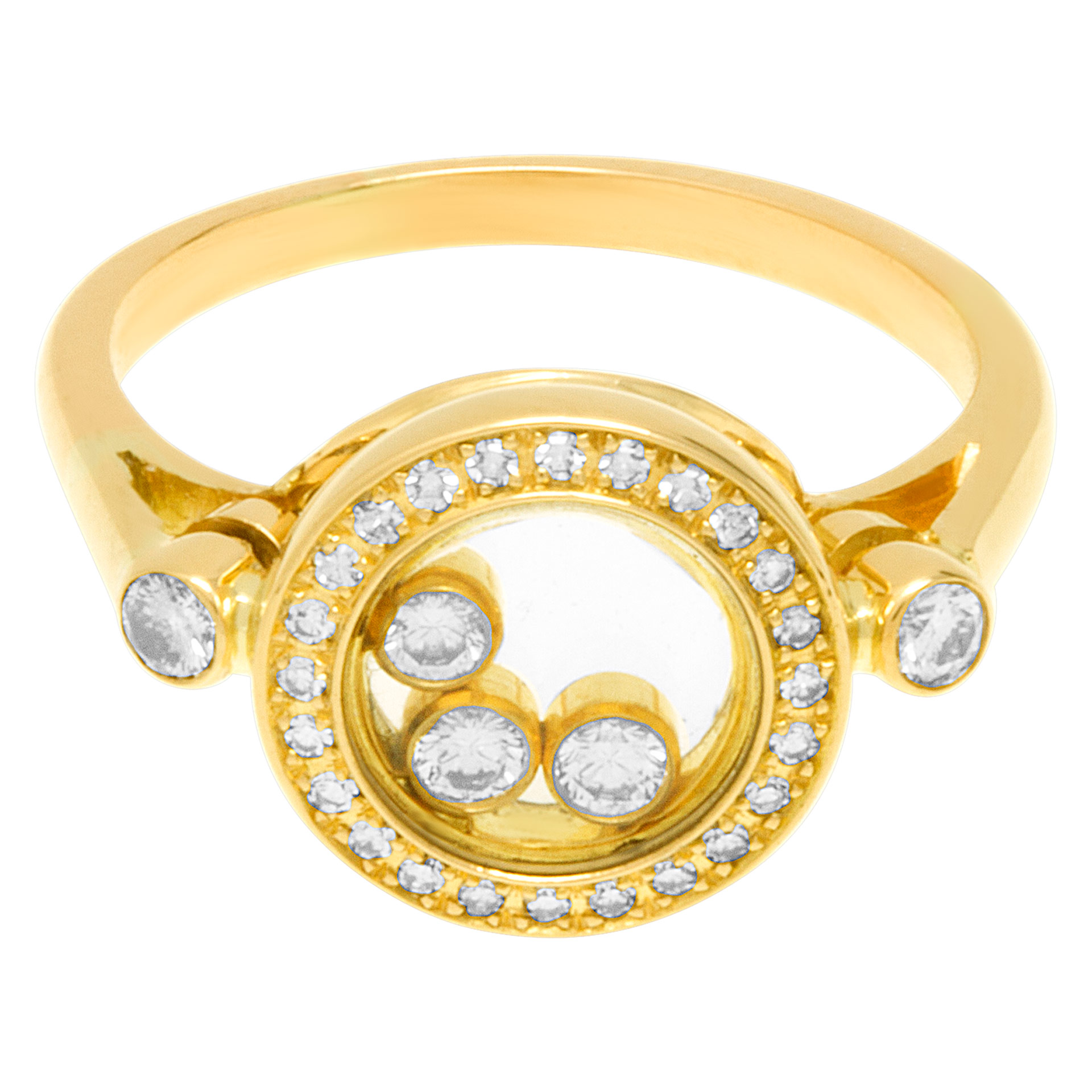 Chopard Happy Diamonds ring in 18k yellow gold with 3 floating diamonds