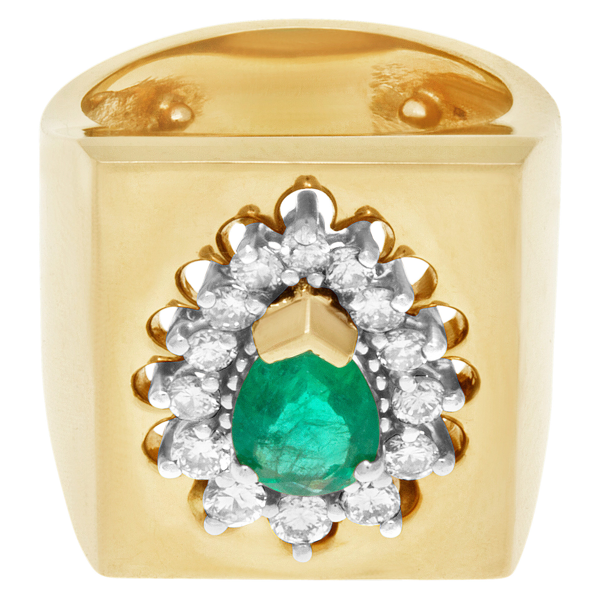 Emerald & diamond ring in 14k yellow gold with approximately 2 carats in diamonds