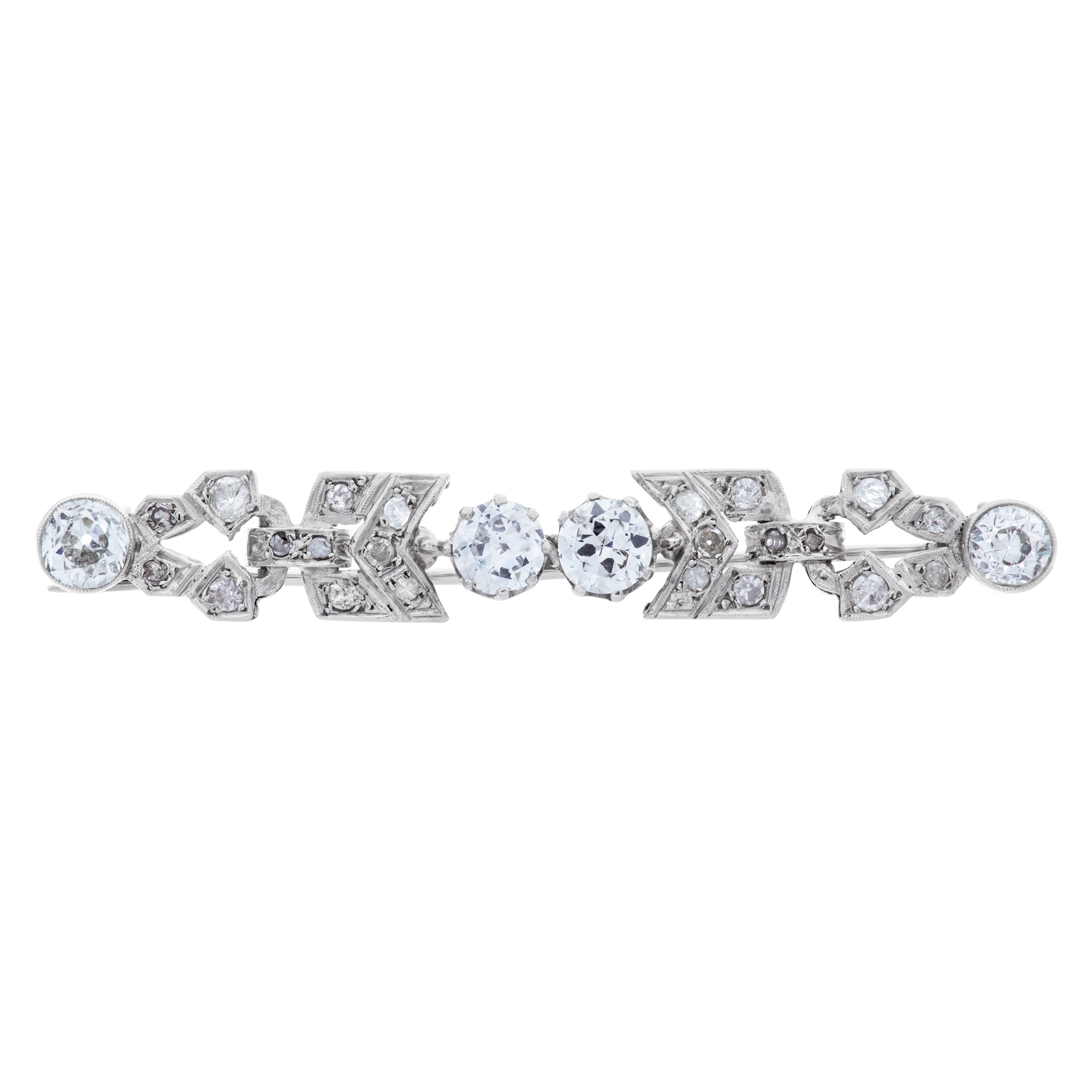 Art Deco Diamonds Bar/Pin In Platinum. European Round Brilliant Cut Diamonds Total Approx. Weight: 3.00 Carats,
