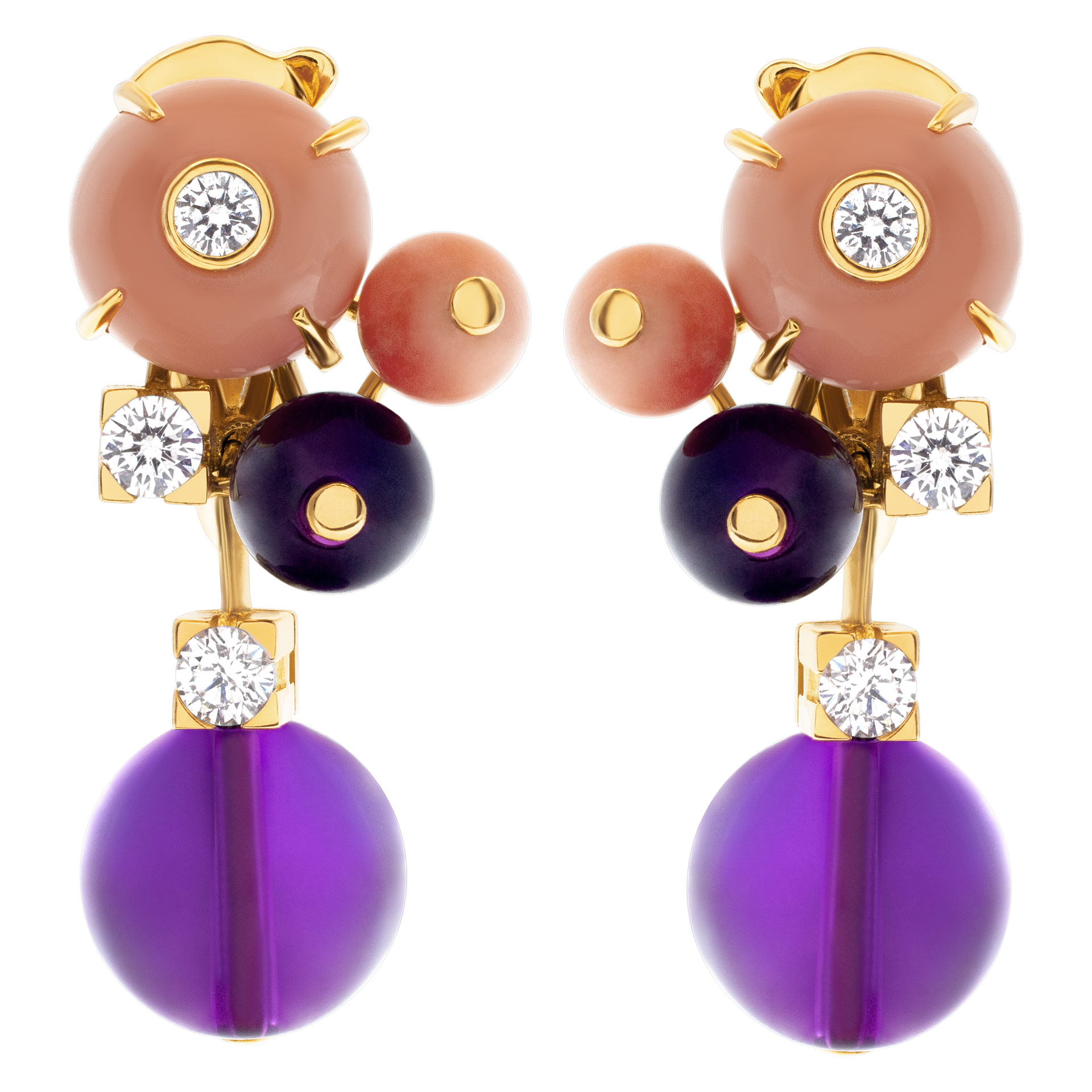 Cartier Delices de Goa earrings in 18k with diamonds, coral and amethyst