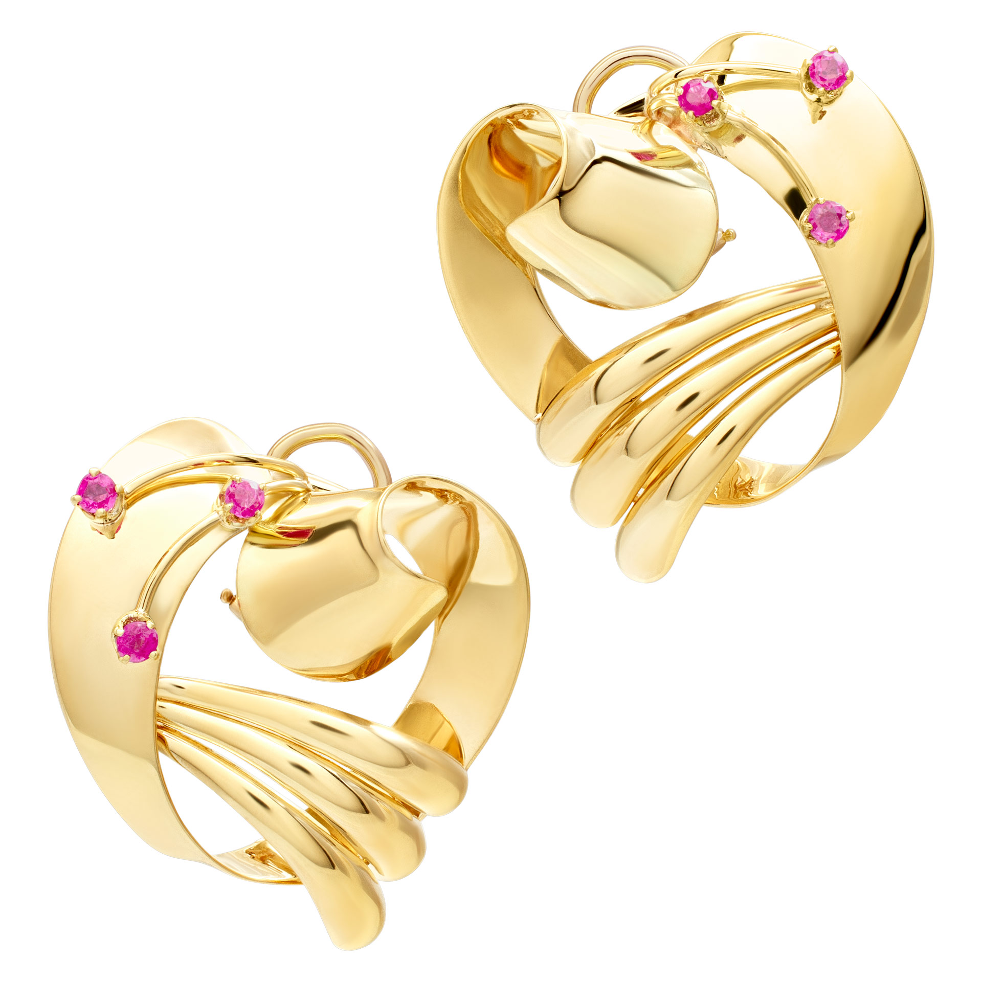 Gorgeous earrings with ruby accents in 14k yellow gold