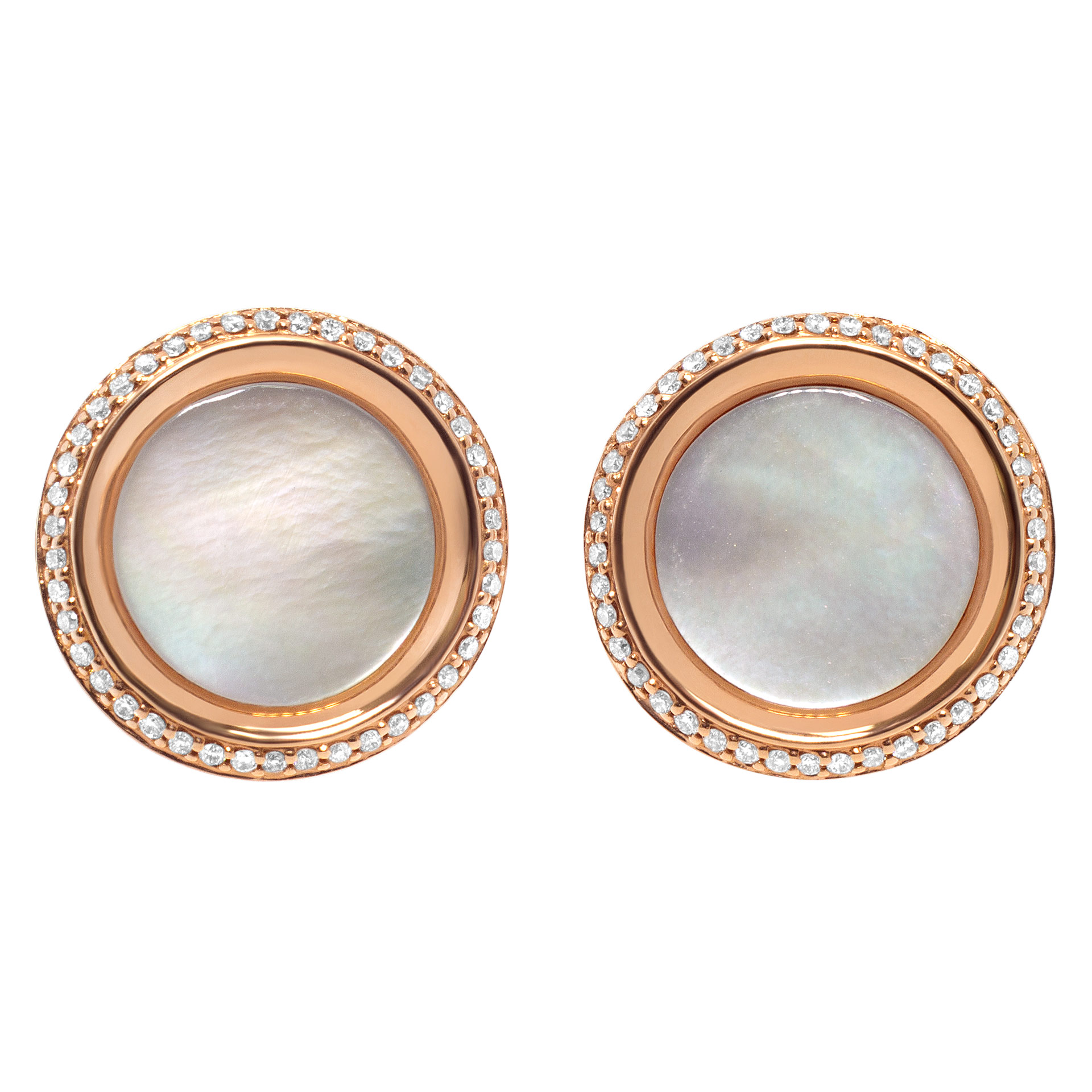 Mother of pearl round cufflinks in 18k pink gold with 0.26 carat in diamonds