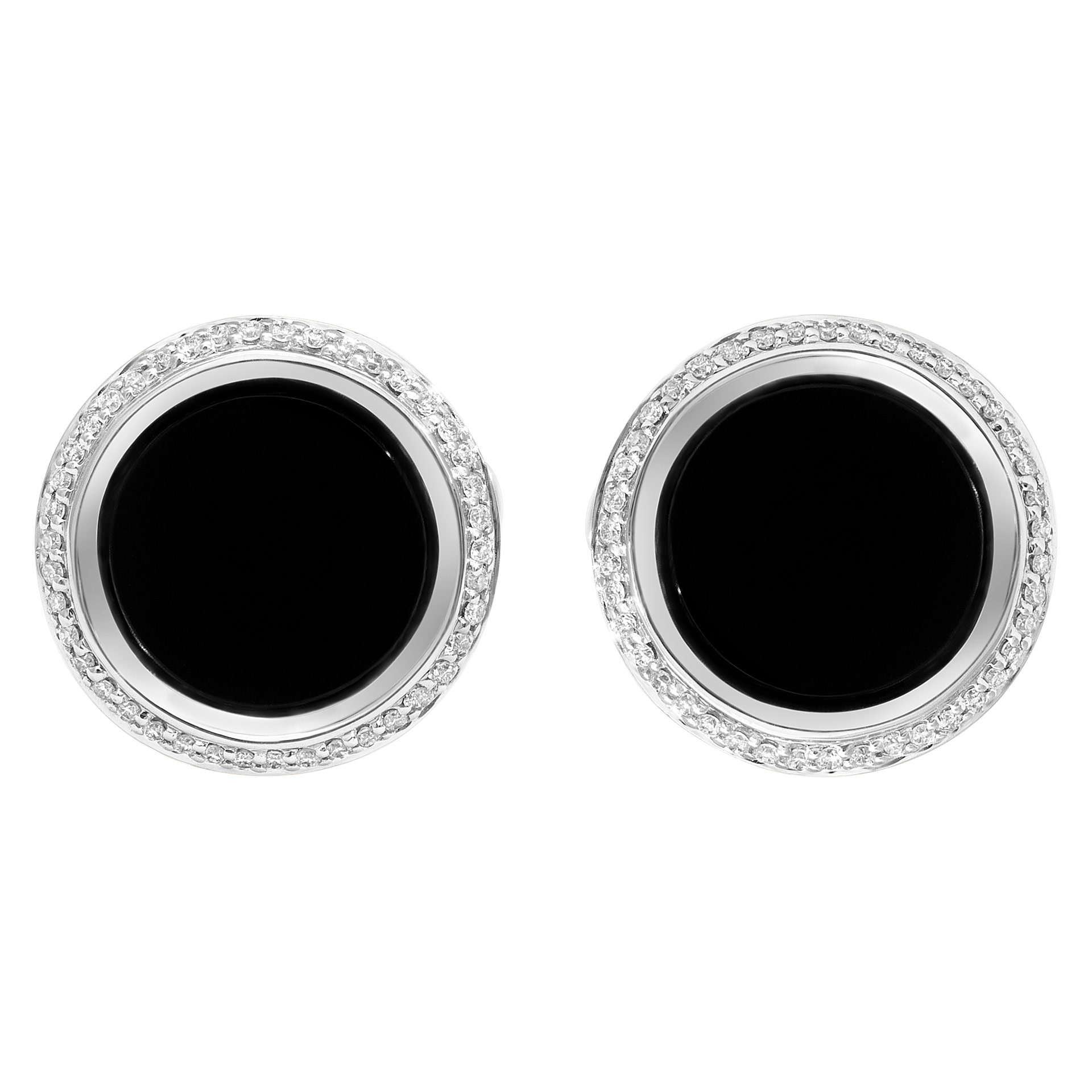 Round onyx cufflinks in 18k white gold with 0.26 carat in diamond accents