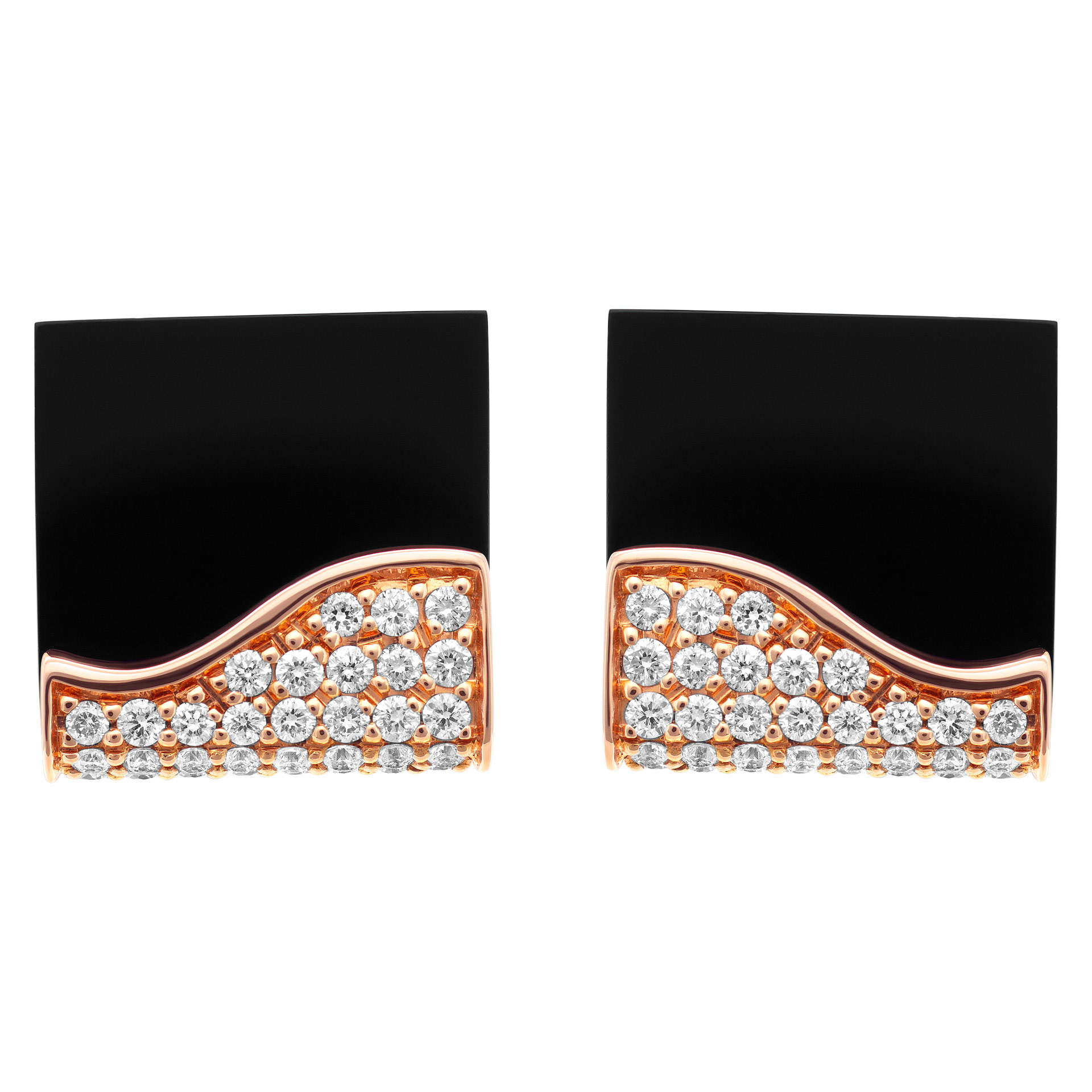 Onyx square cufflinks in 18k pink gold with 0.70 carat in diamond accent