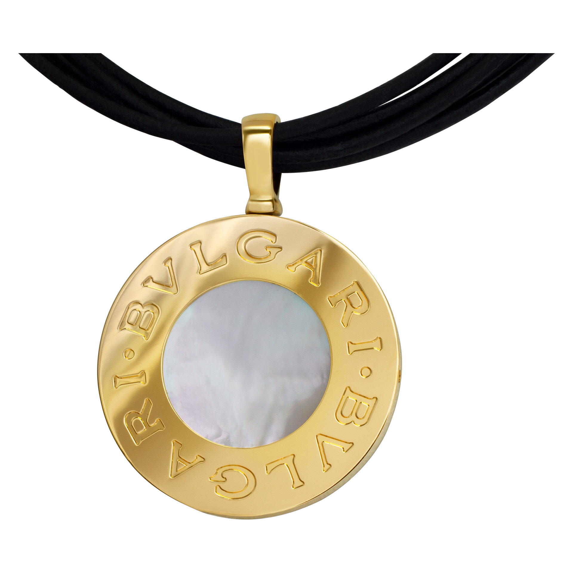 Bvlgari 18k yellow gold with mother of pearl and steel with onyx center necklace