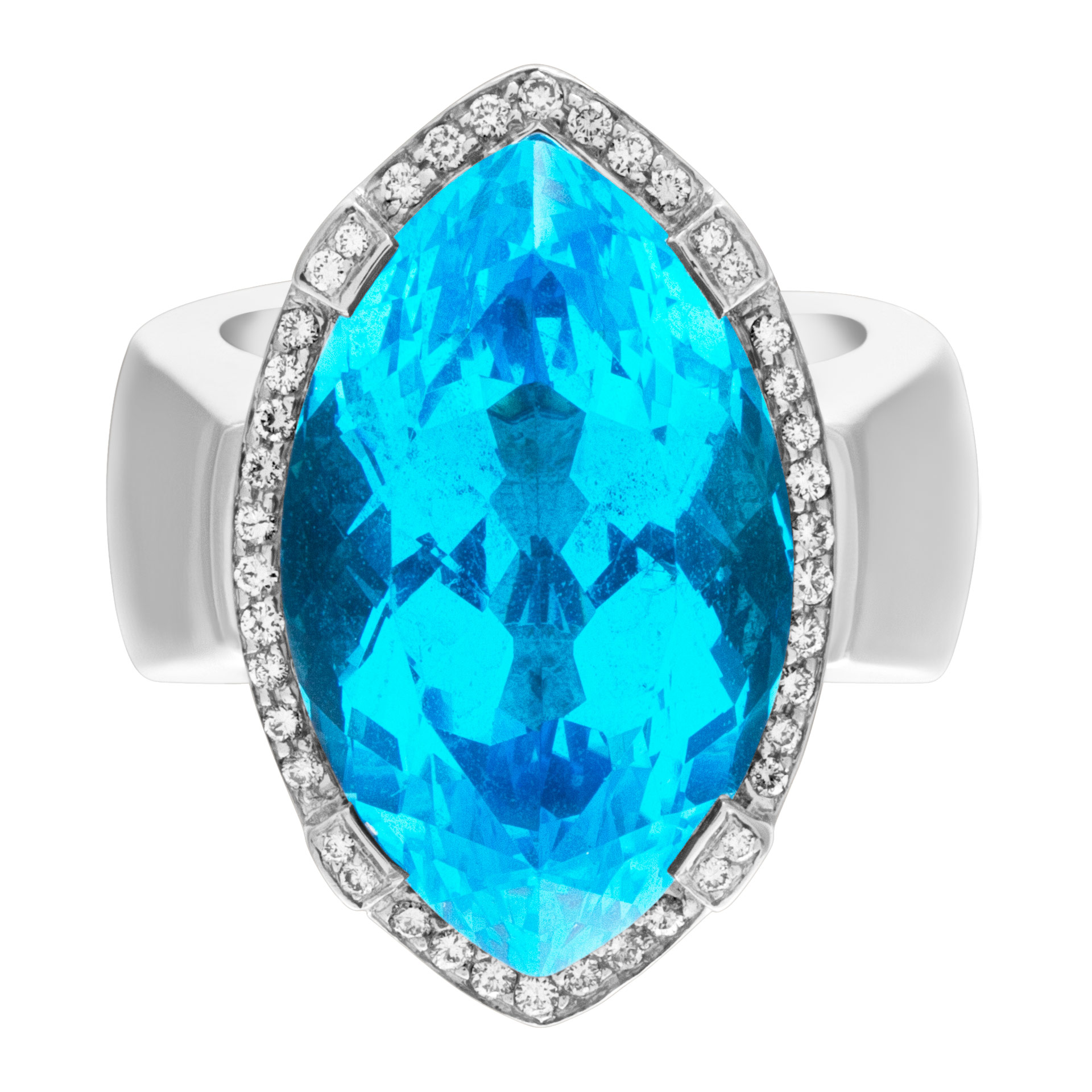 Marquise cut Blue topaz & diamonds ring set in 18k white gold.