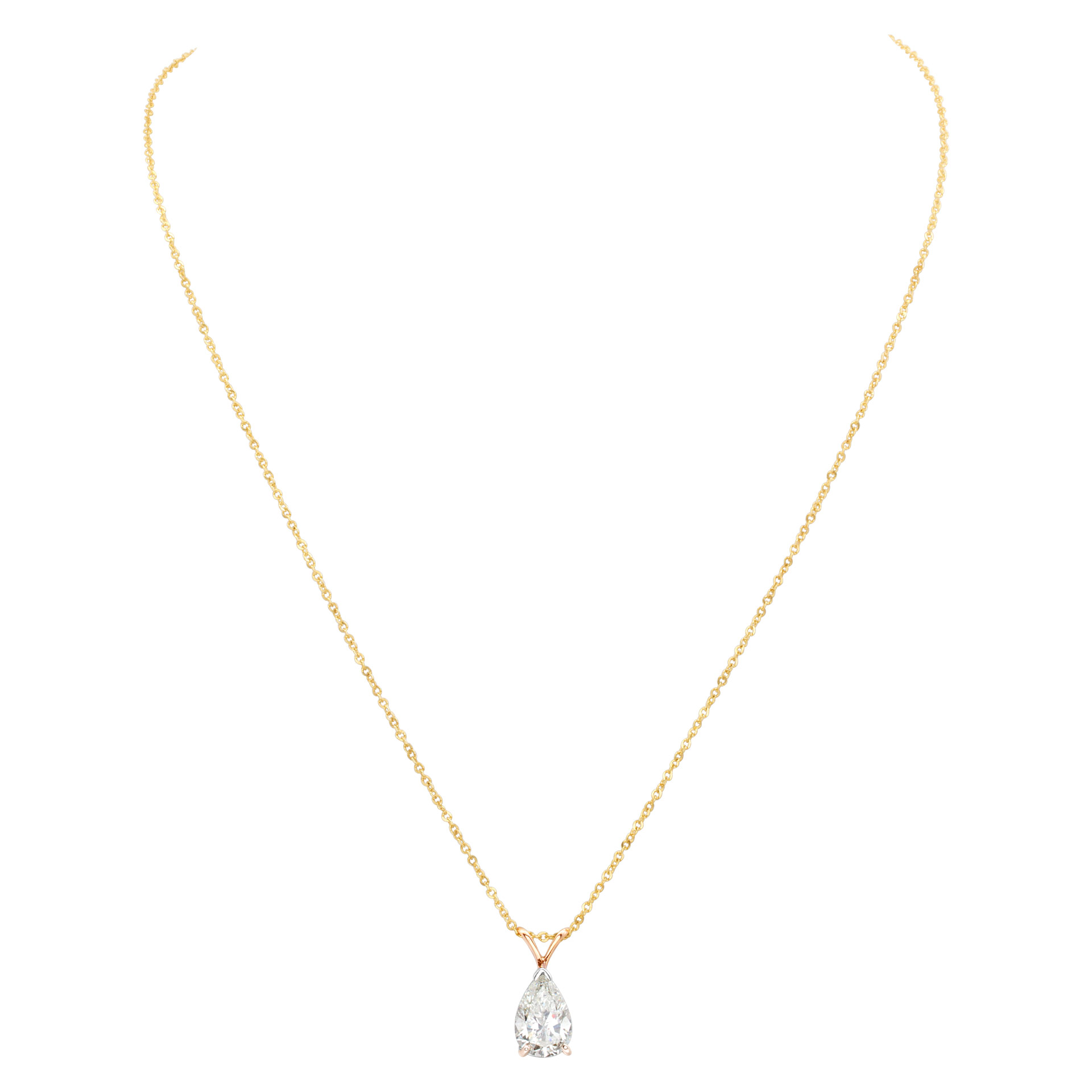GIA certified pear brilliant shape diamond 2.17 carat (J color, I1 clarity) necklace