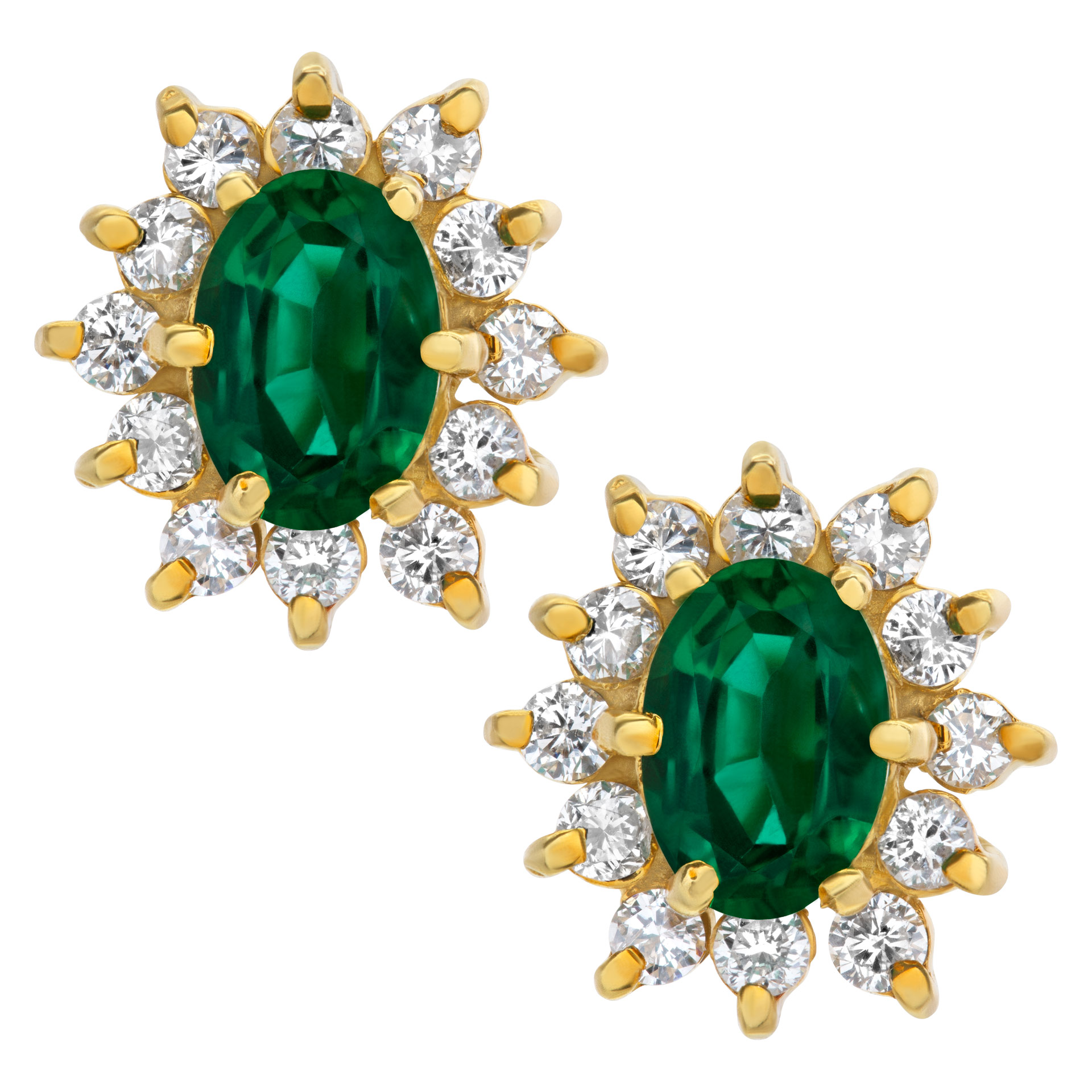 Diamond and Oval Emerald Earrings in 18k yellow gold