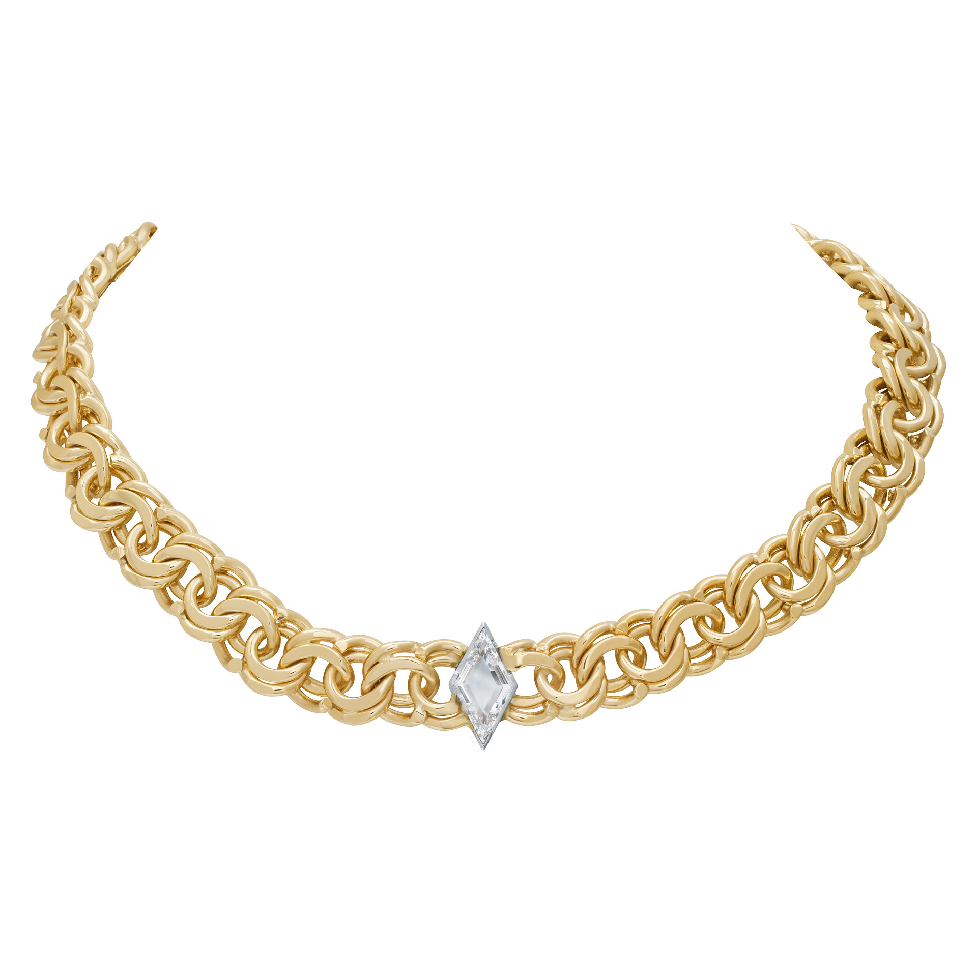 Elegant 14k Yellow Chain Necklace Choker With "Kite" Cut Diamond 1.36 Ct