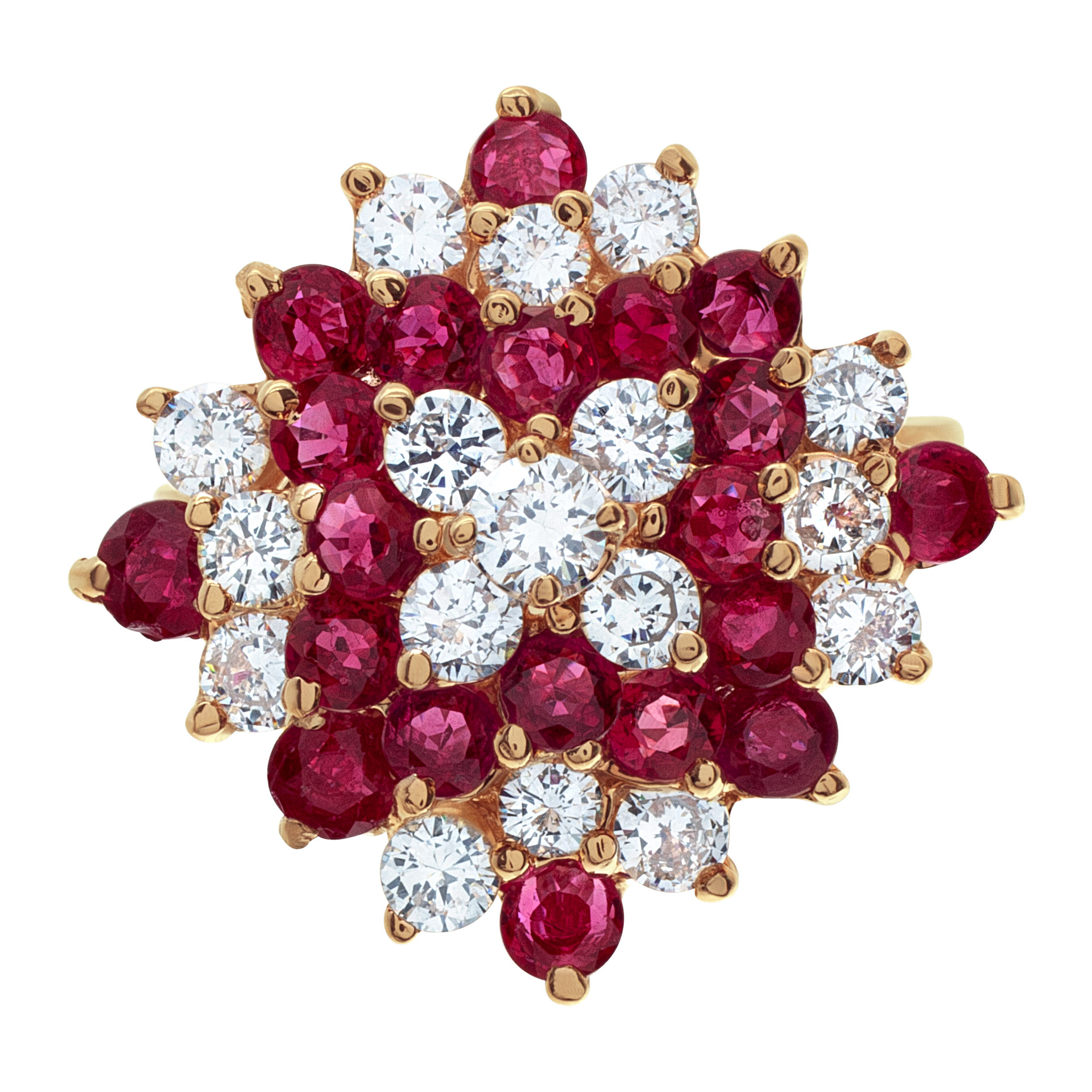 Ruby & diamond cluster ring in 14k yellow gold