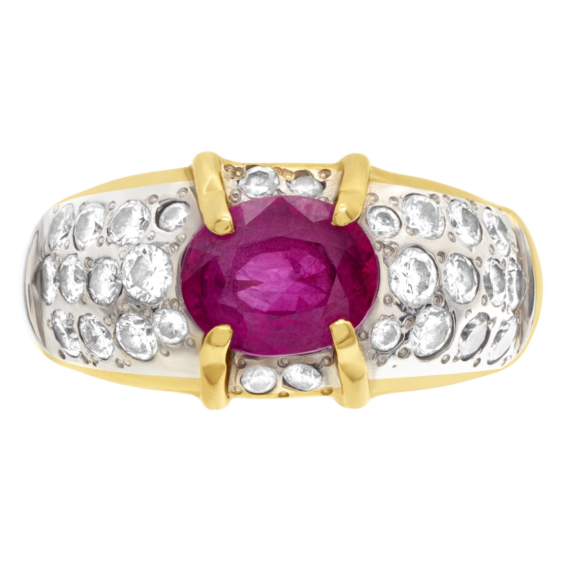 Ladies 2ct pink sapphire ring with diamond accents in 18k gold