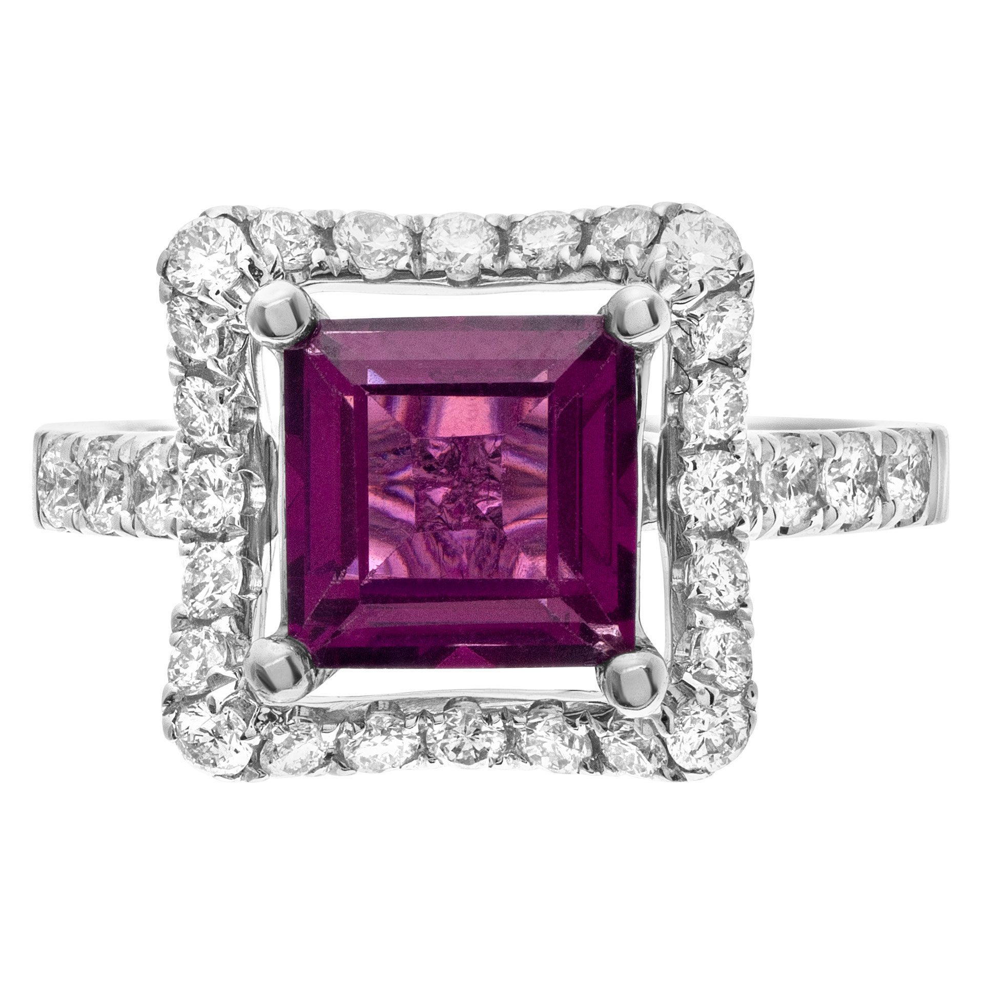 Pink sapphire (2.07cts) diamond ring in 18k white golf