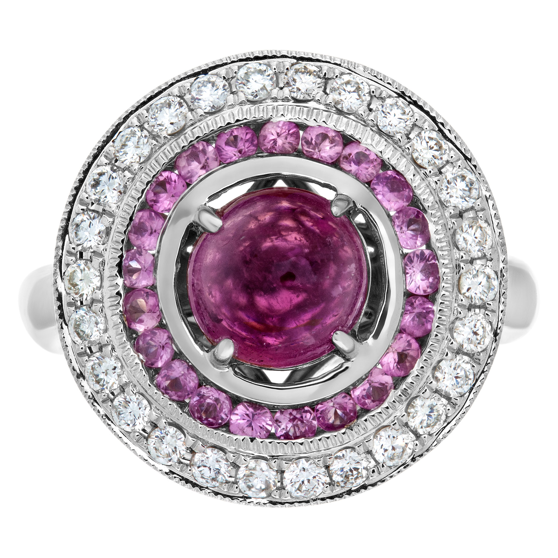 Diamond and pink sapphire ring in 18k white gold