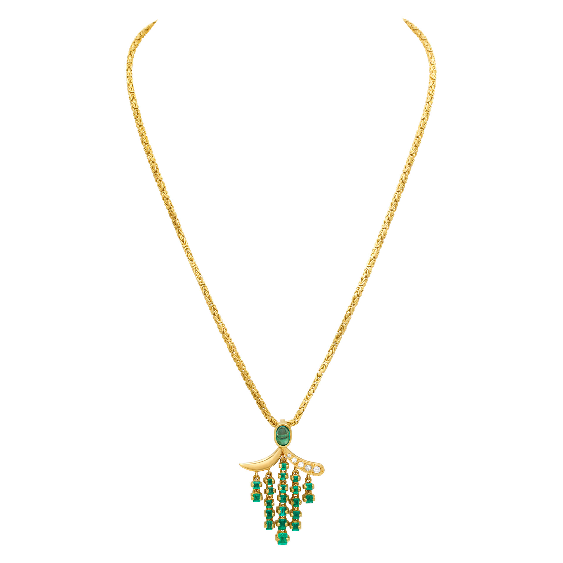 Gorgeous Italian Designer "Balestra", emerald and diamond pendant on an 18k chain.