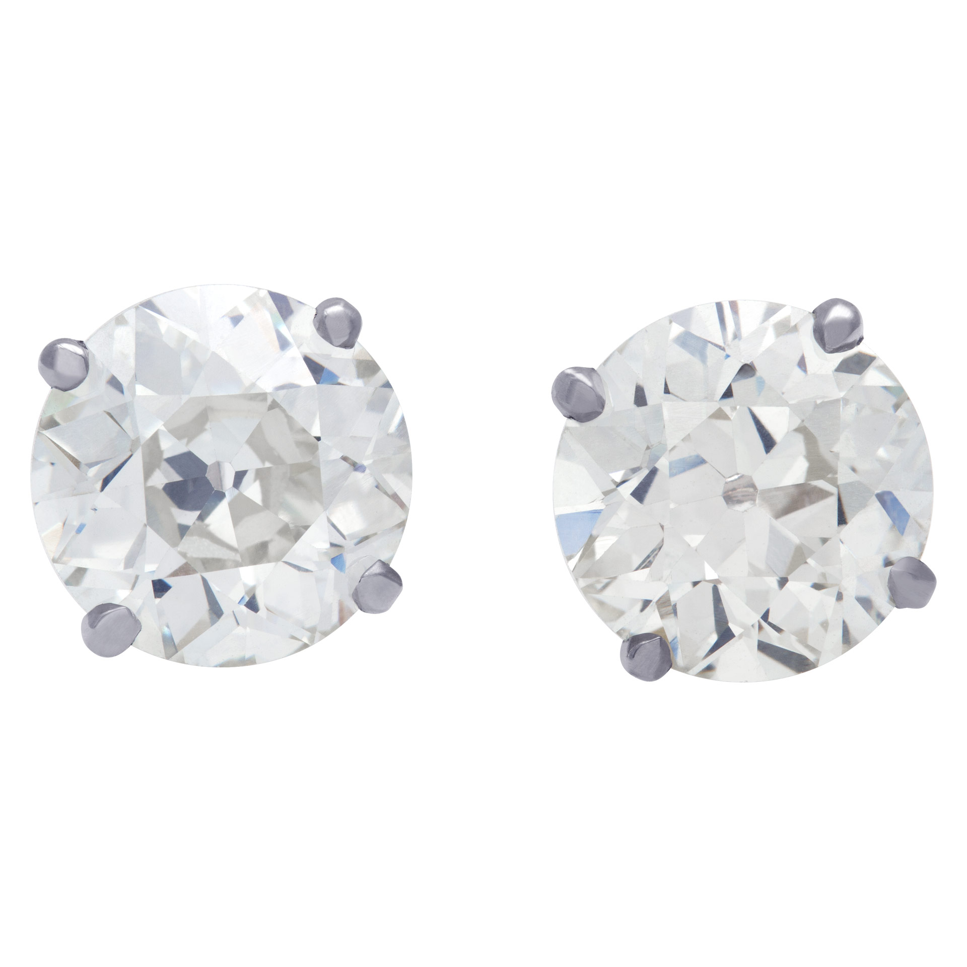 GIA certified round brilliant diamonds studs 2.74 cts (Q to R range in color, VS1 clarity) & 2.80 cts ( S to T range color, VS2 clarity) set in 18k white gold.