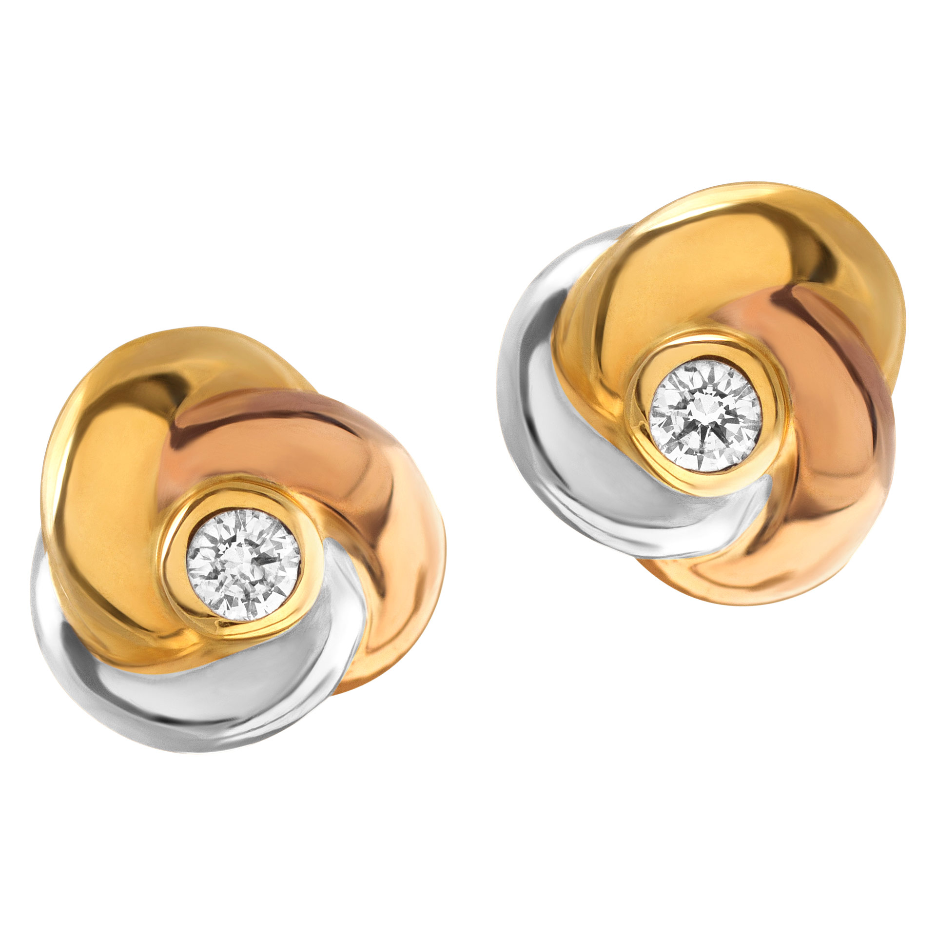 Cartier Trinity Earrings in 18k yellow white and rose gold with diamond centers