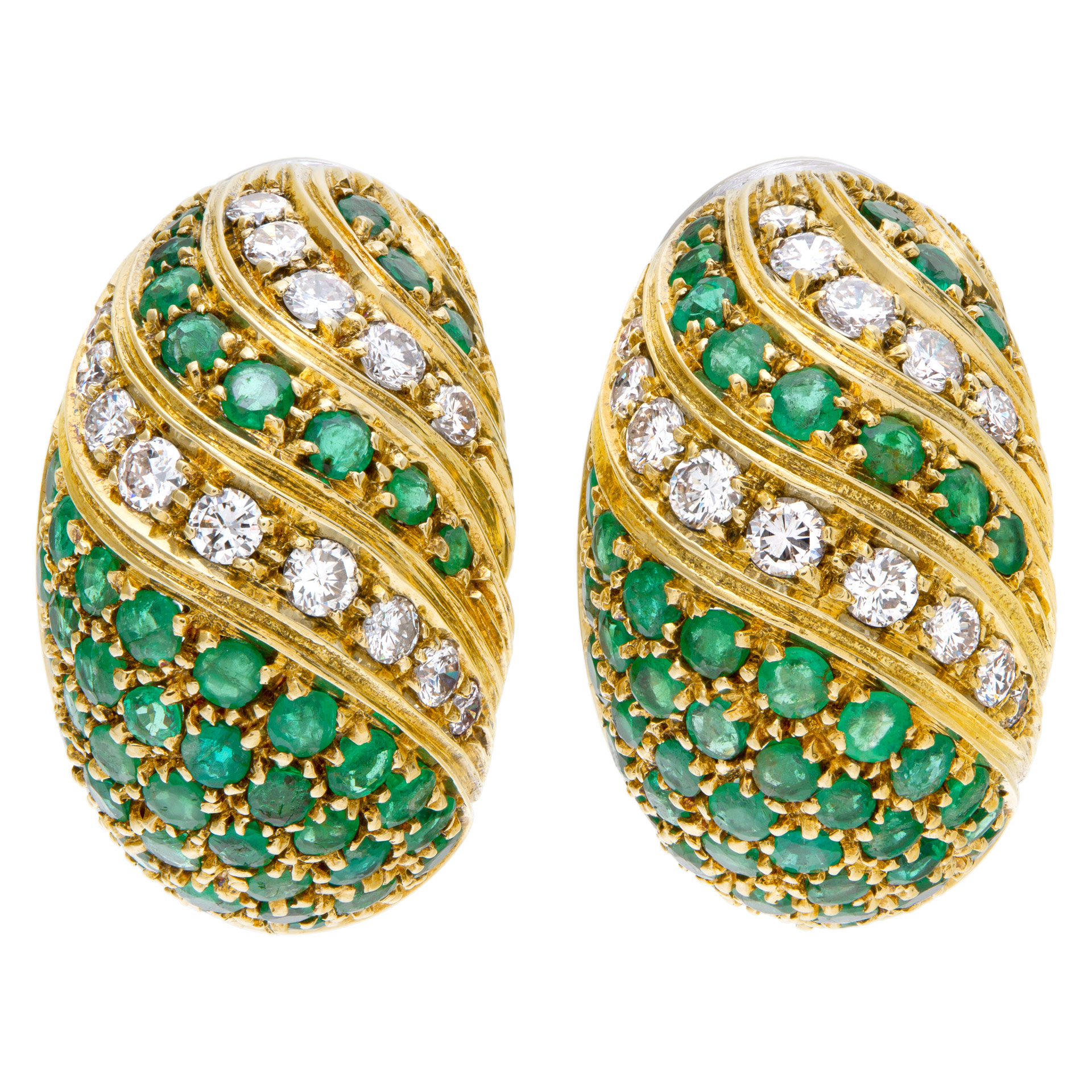 Emerald & diamond huggie earrings in 18k