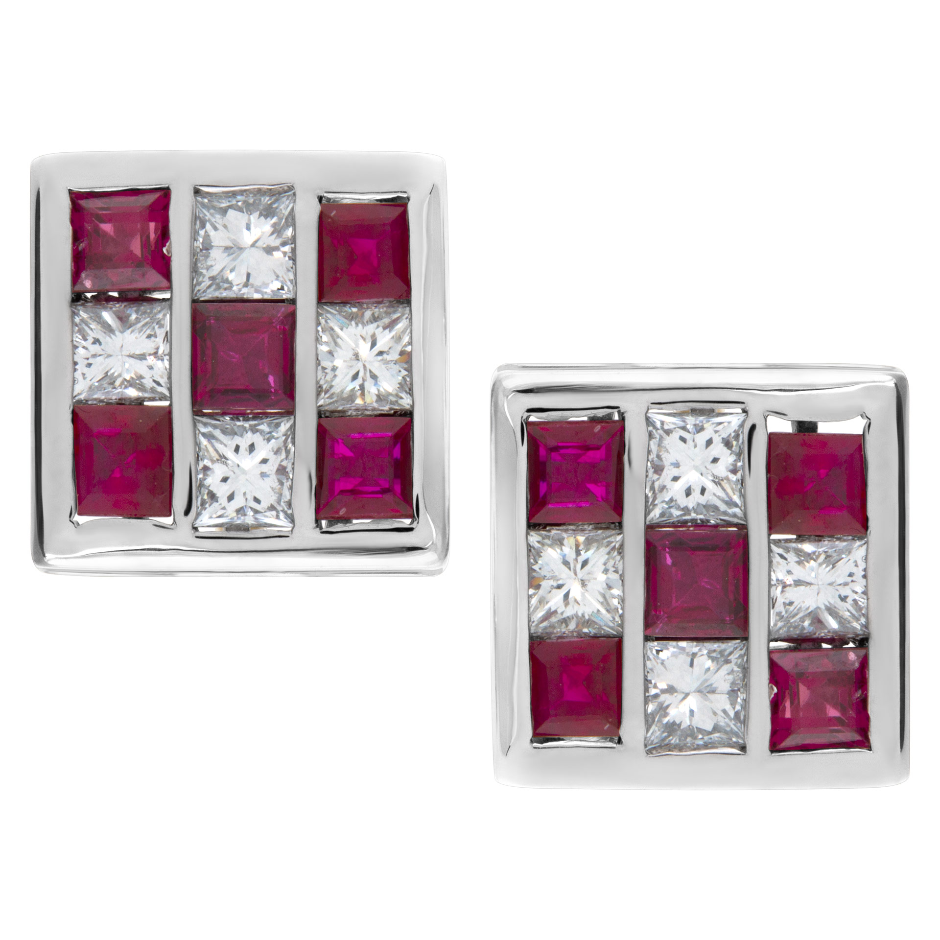 Cufflinks with ruby and princess cut diamonds in 18k white and yellow gold