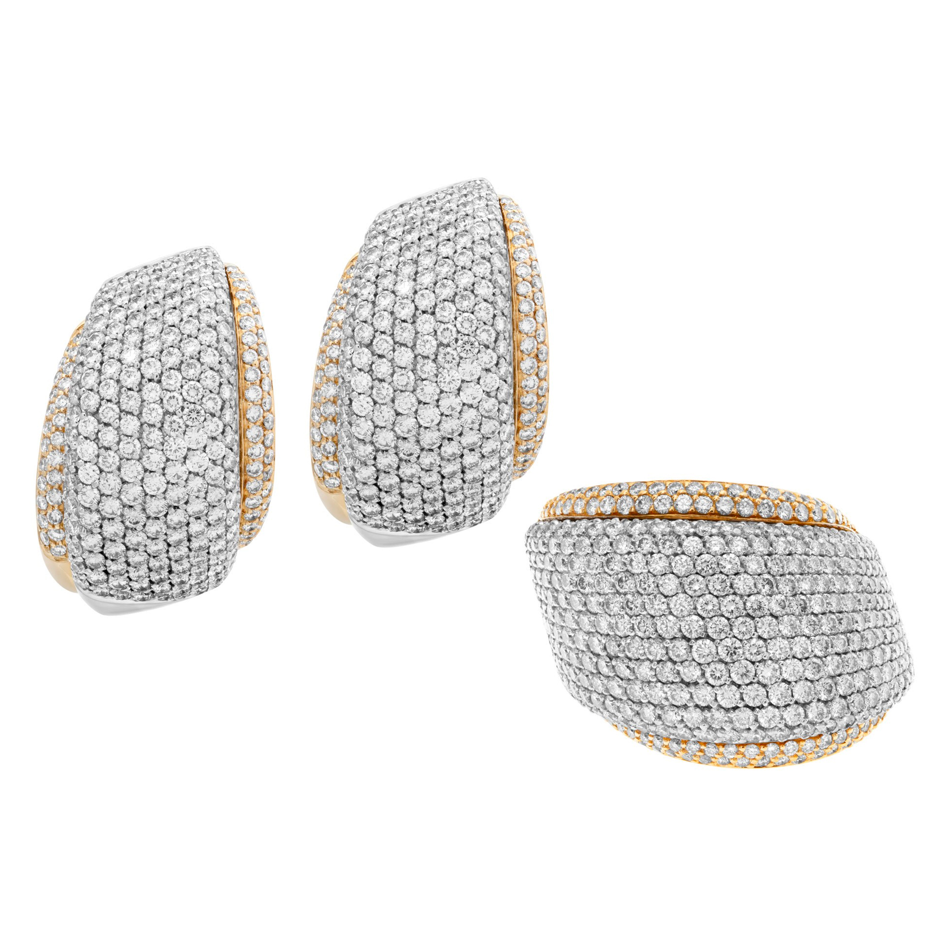 Giorgio Viscoti diamonds earrings & ring set in 18k white & yellow gold
