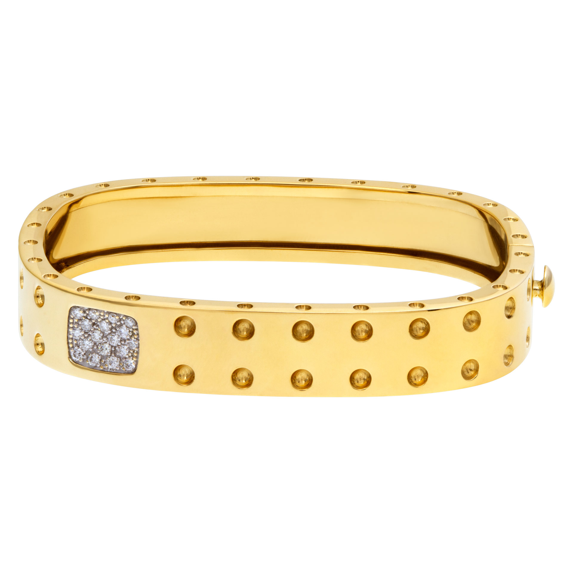 Roberto Coin Pois Moi collection, modern, rounded square cuff in 18K yellow gold, with a diamond studded station