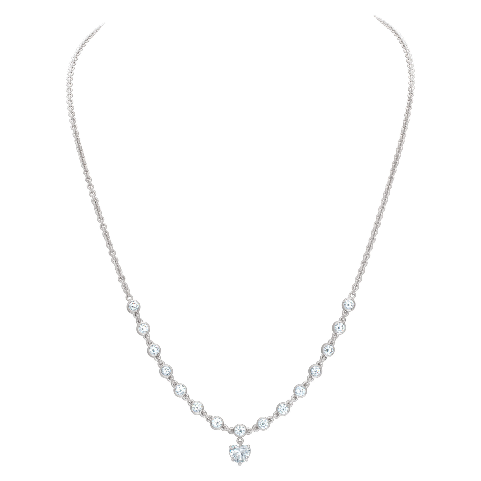 GIA certified heart brilliant cut diamond 1 carat (F color, VS2 clarity) necklace with bezel set round full cut diamonds