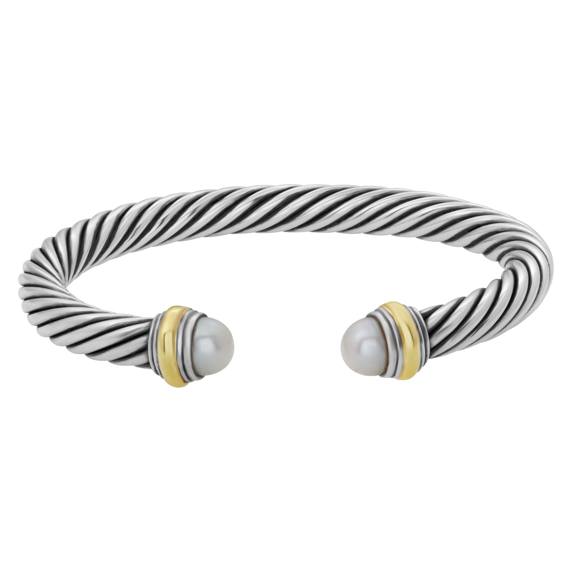 David Yurman cable cuff in sterling silver & 14k adoranted with pearls