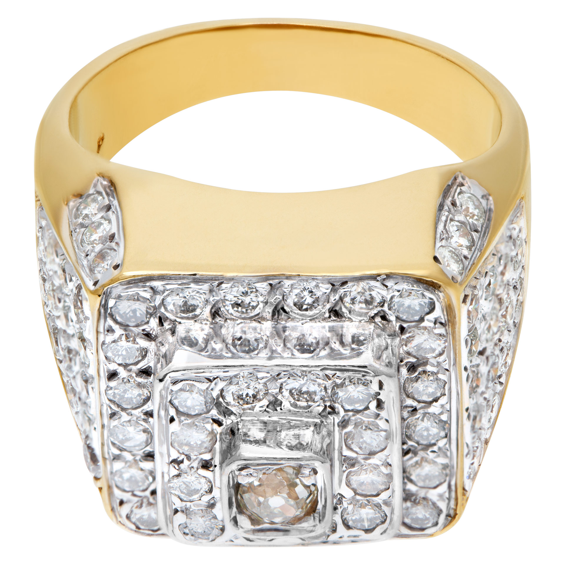 Mens diamond ring in 14k white and yellow gold