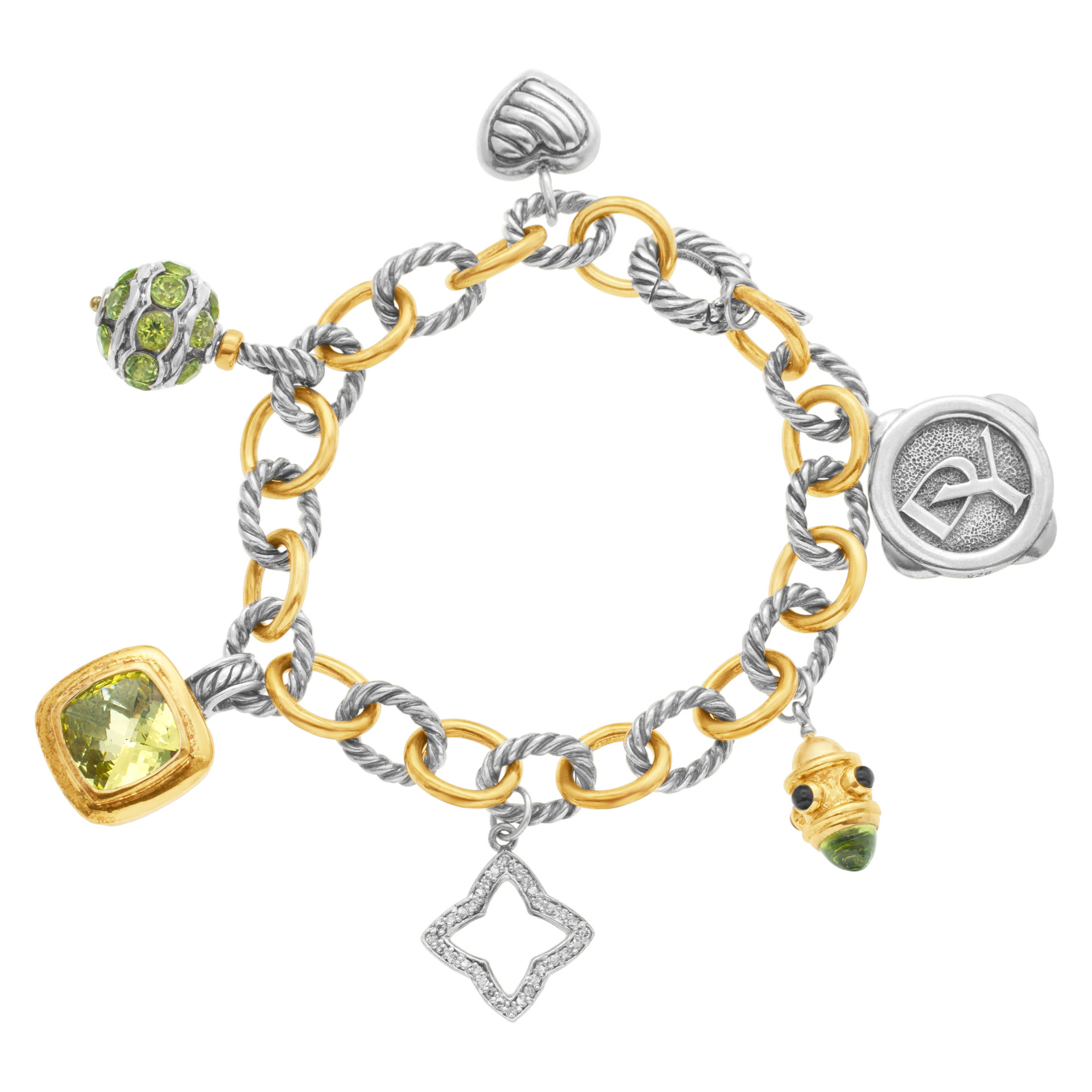 David Yurman Charm bracelet in 18k & sterling silver with 6 charms