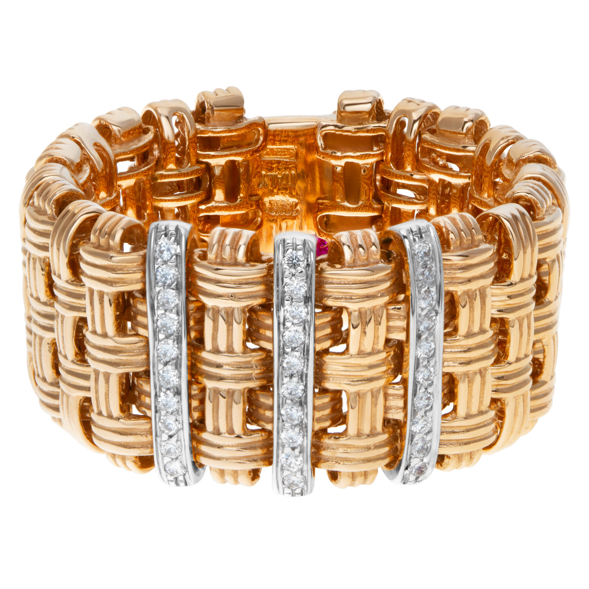 Roberto Coin "Appassionata" 18K Rose and White Gold Diamond Woven Band Ring