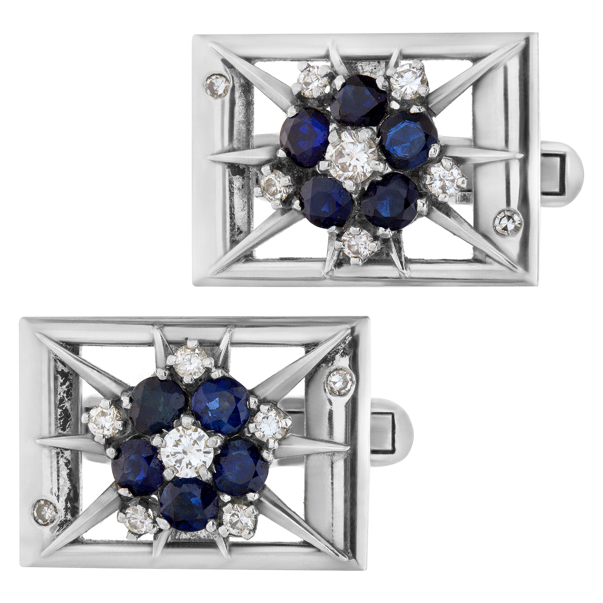 Sapphire & diamond cufflinks in 14k white gold