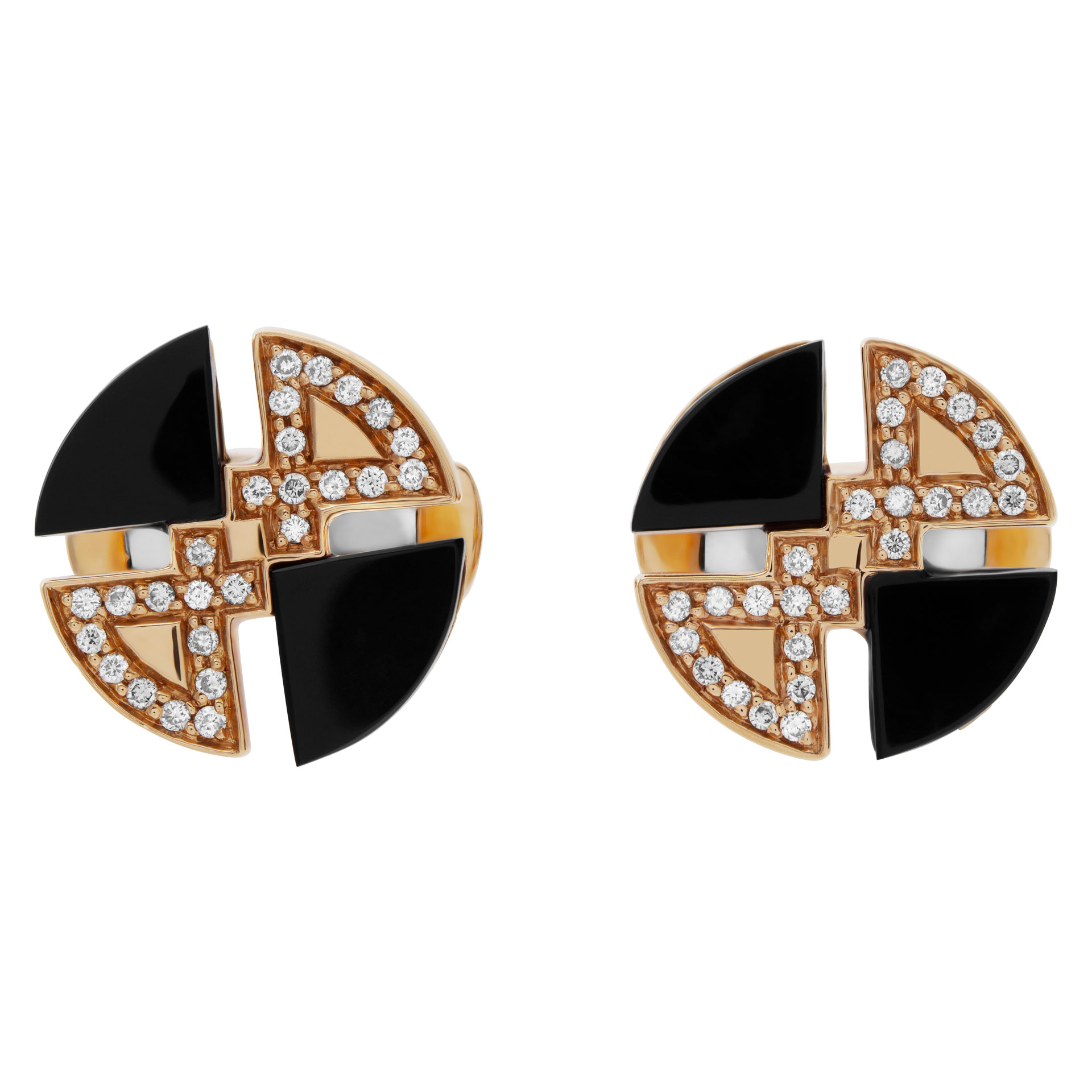 18k rose gold cufflinks with diamonds and onyx