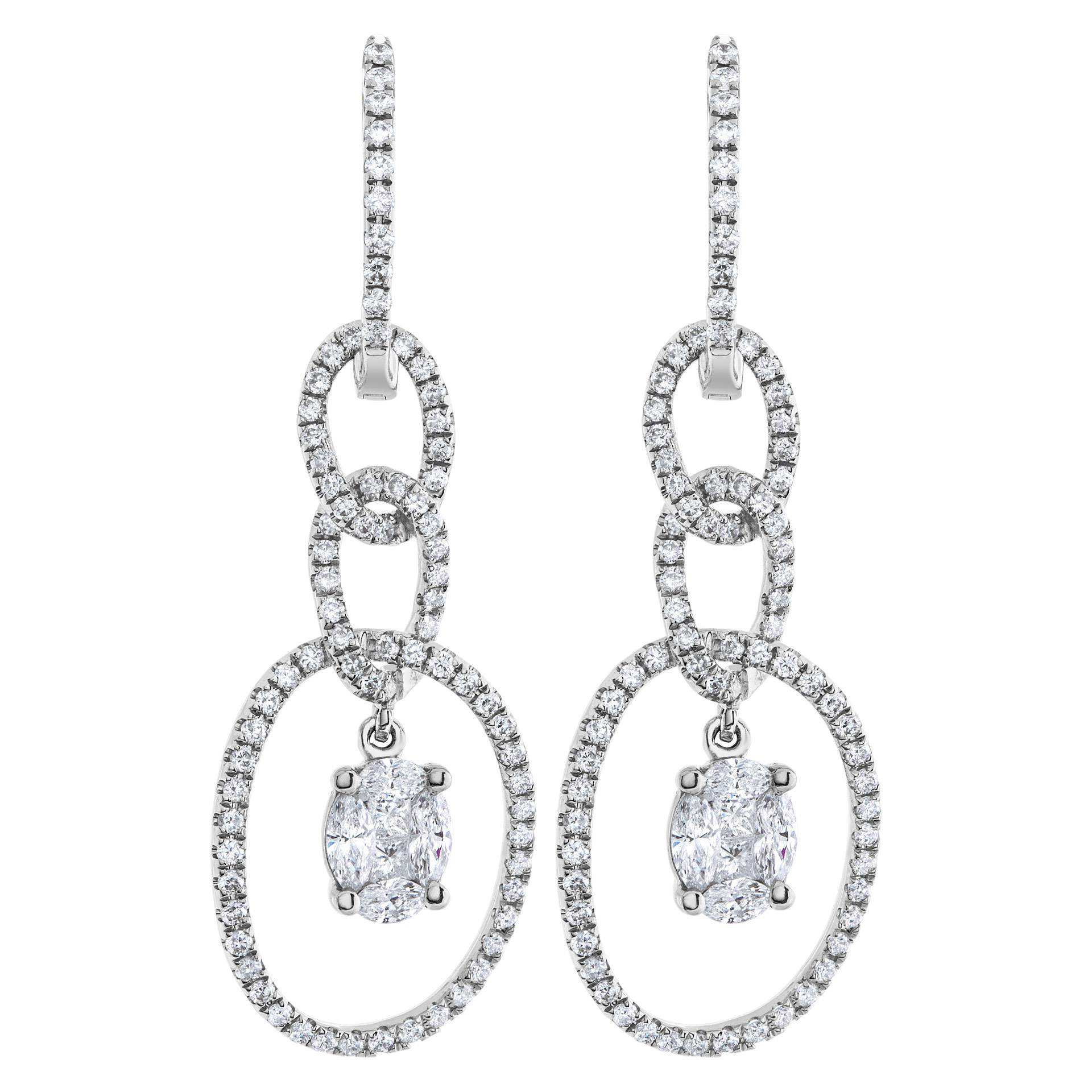 Diamond link drop earring in 18k white gold