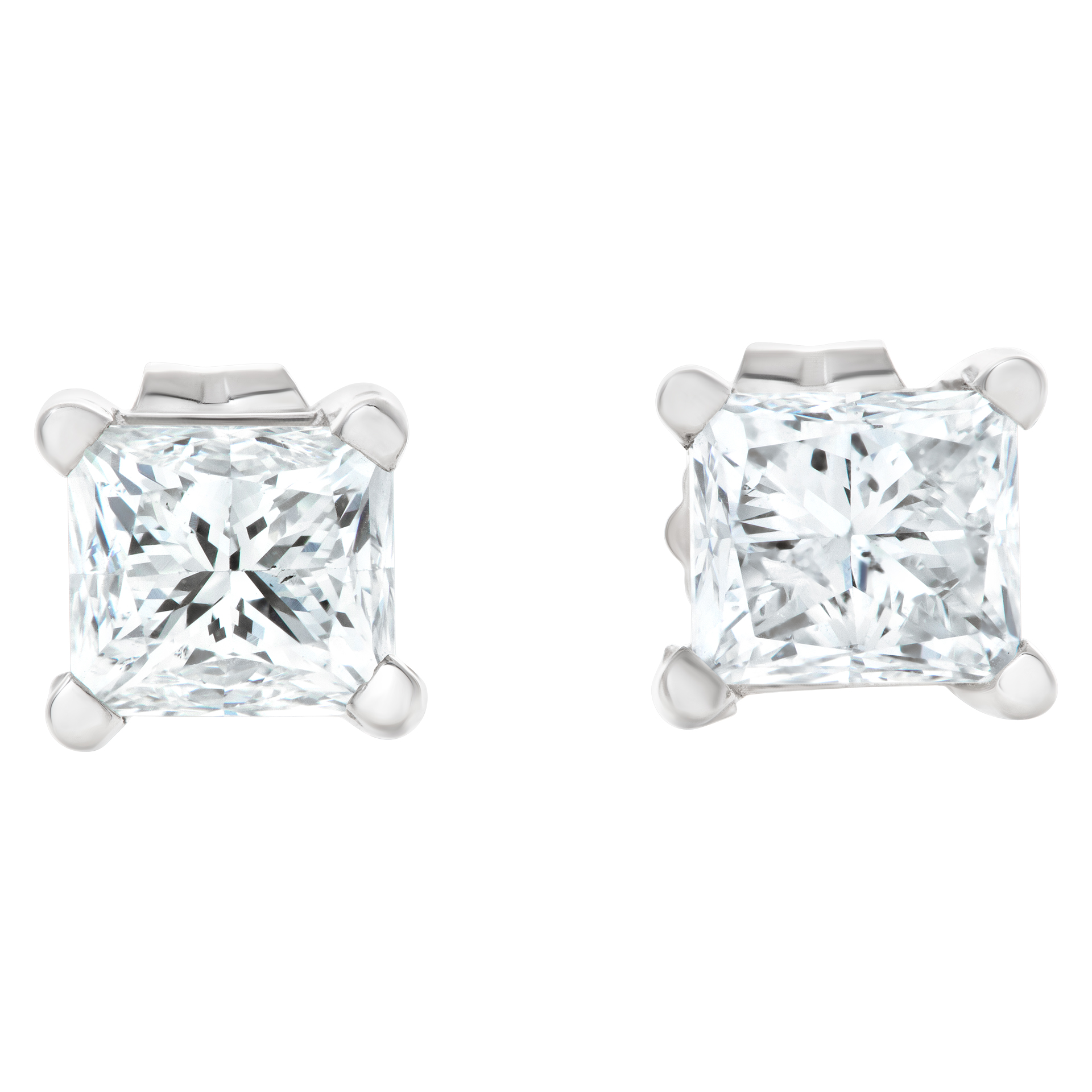 GIA certified rectangular modified brilliant cut diamond studs 0.71carat (L color, SI1 clarity) and 0.74 carat (I color, I1 clarity)
