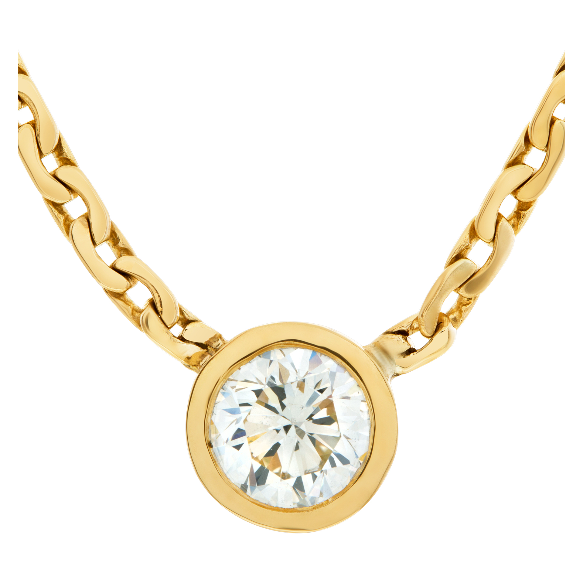 GIA certified round brilliant cut diamond 1.06 (M color, VS1 clarity) necklace in 14k gold. (Stones)