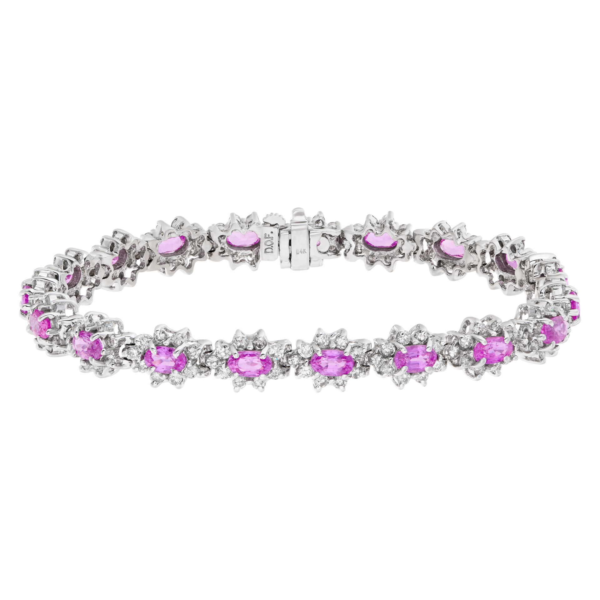 14k white gold bracelet with 6.55 cts in pink sapphires and 3.25 cts in diamonds