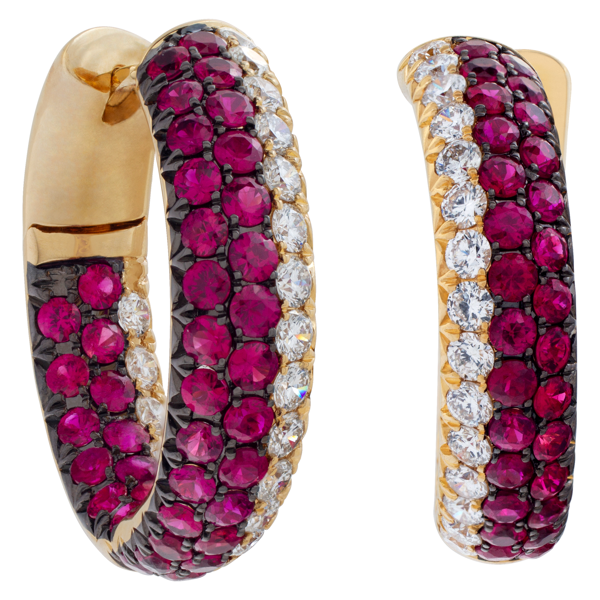 Diamond and ruby hoop earrings in 18k yellow gold (Stones)