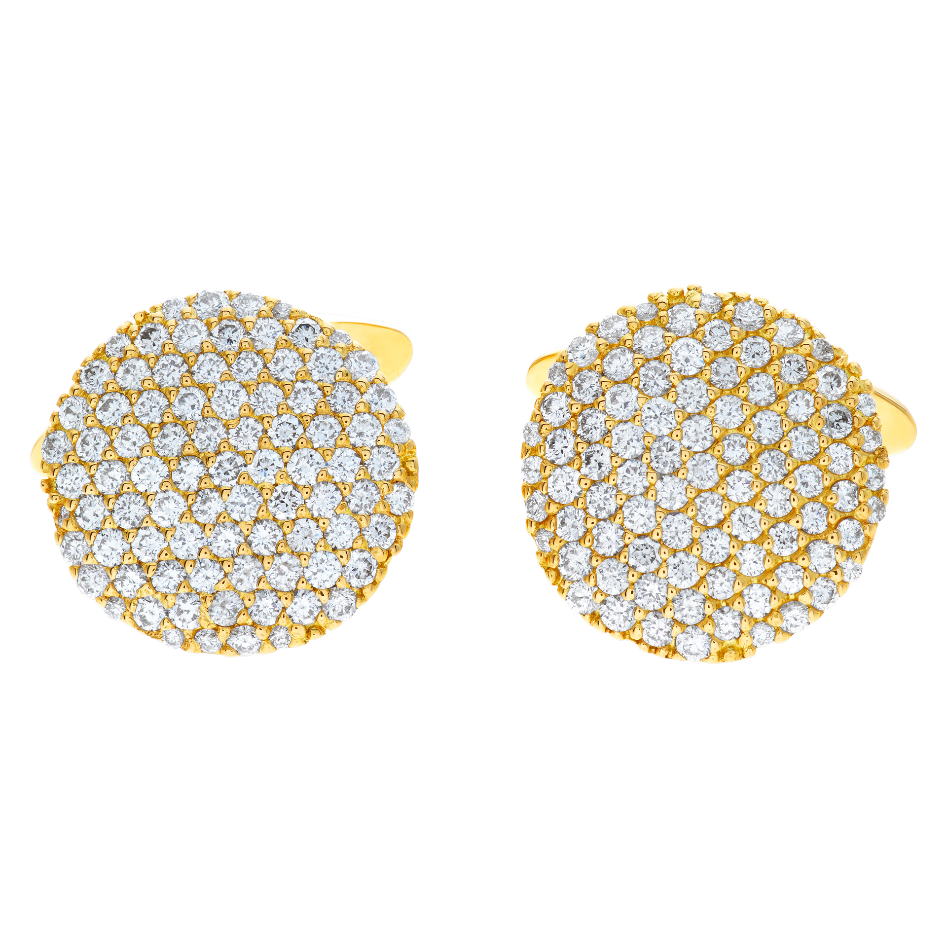18k yellow gold pave set circle cufflinks with 2.5 carats in diamonds