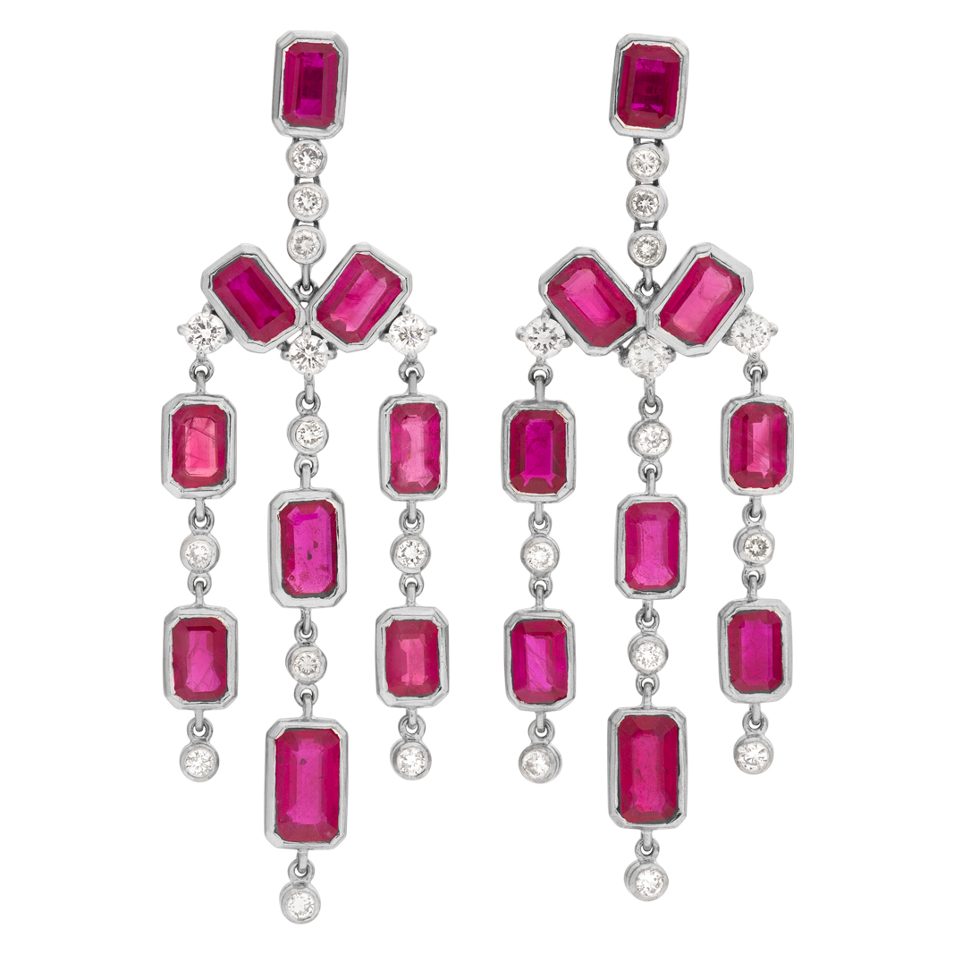  Burma ruby earrings with diamonds in 18k white gold