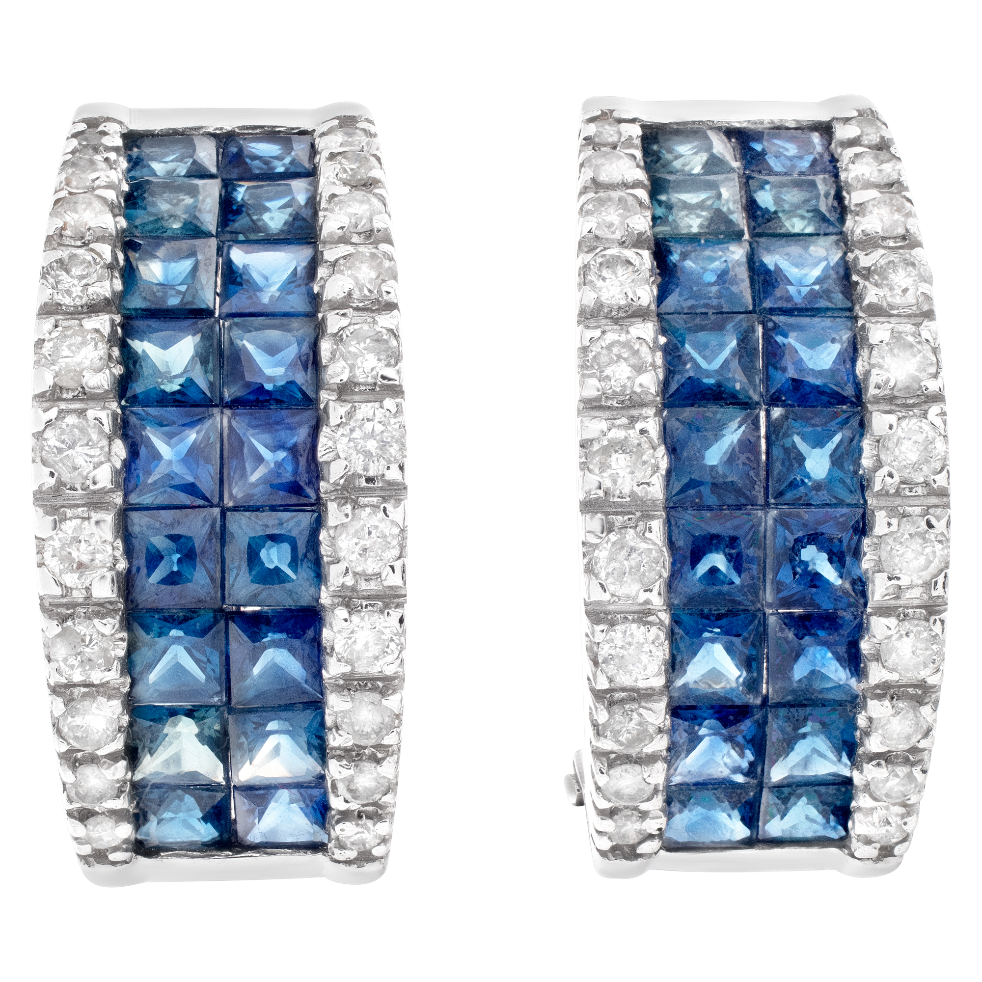 Sapphire and diamond hoops earrings set in 14k white gold