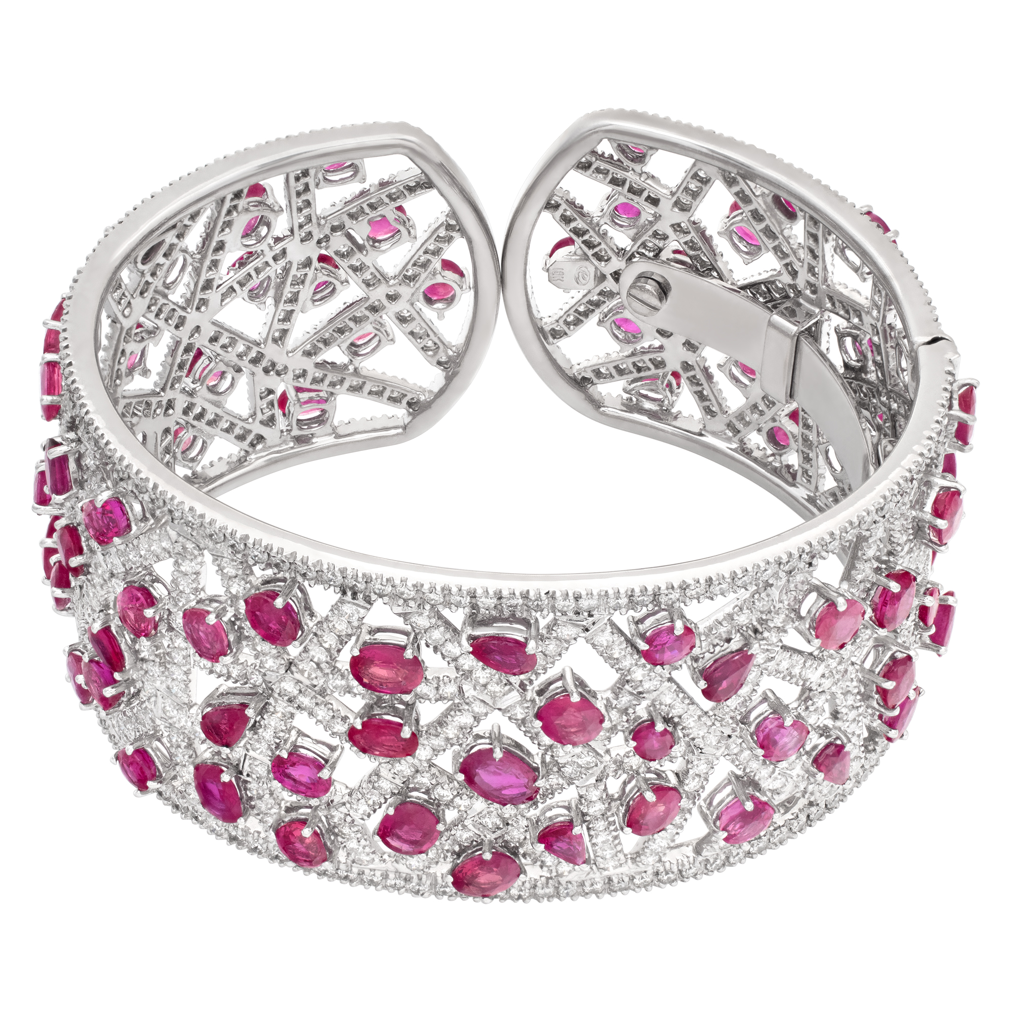 Cuff in 18k white gold with diamonds and rubies