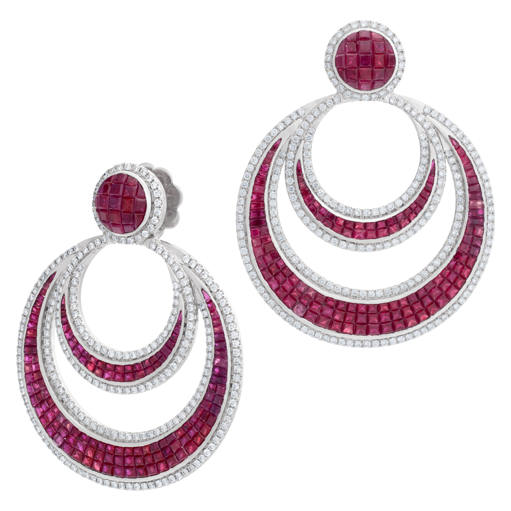Rubies and diamonds circle earrings in 18k white gold (Stones)