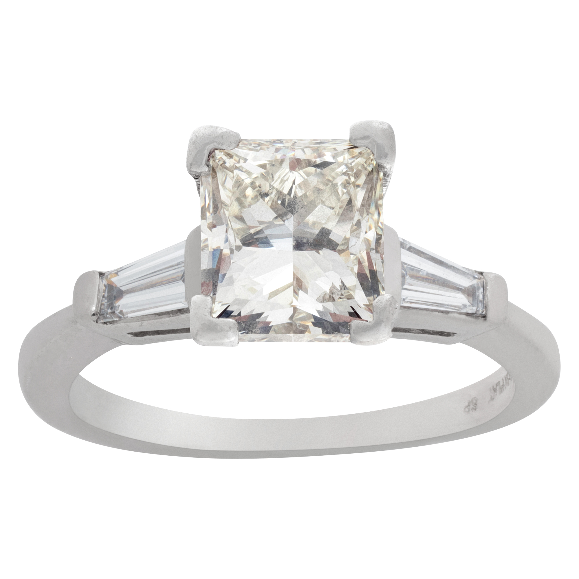 GIA certified rectangular brilliant cut 2 carat (K color, SI1 claity) diamond ring in platinum