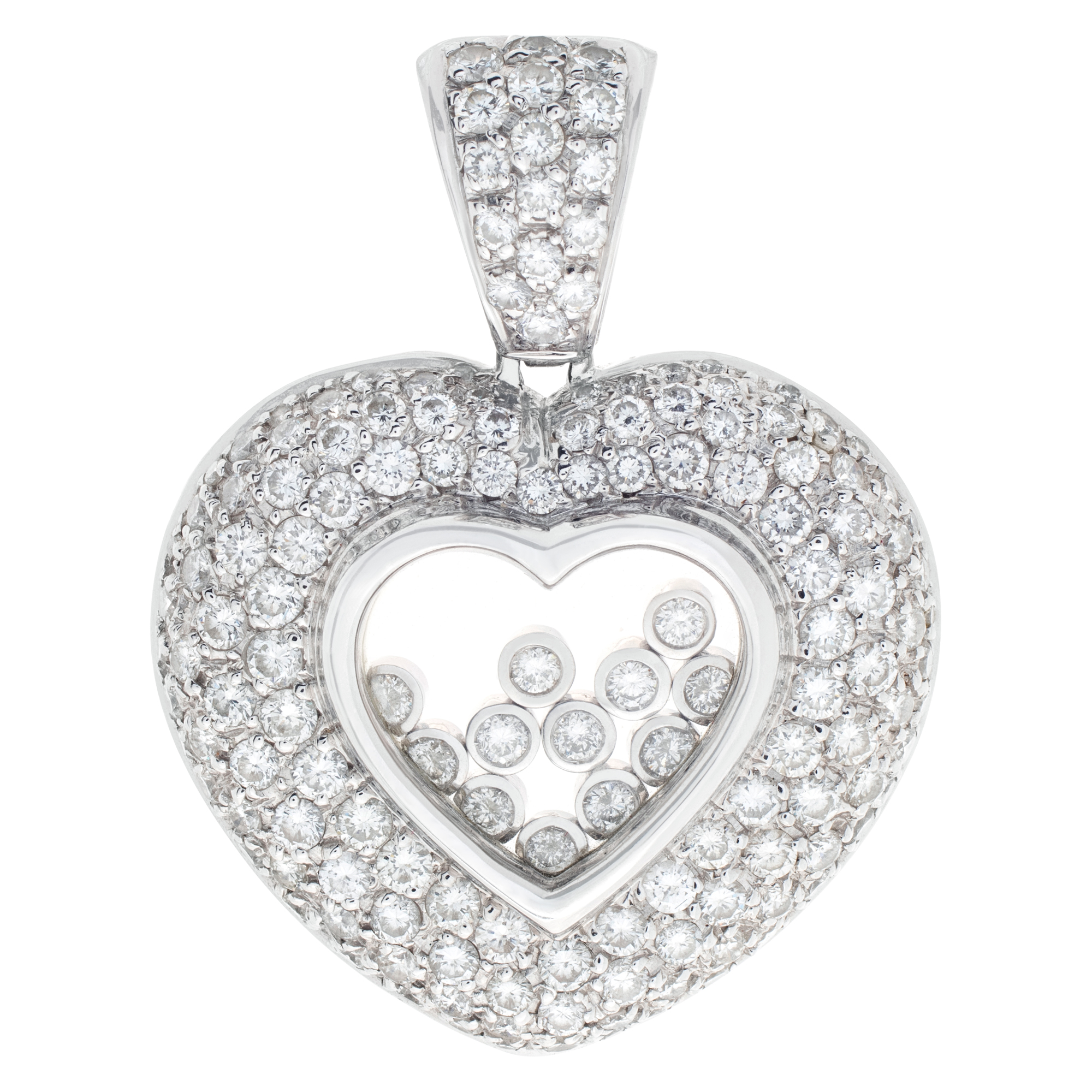 Bold heart shaped diamond pendant with 12 floating diamonds