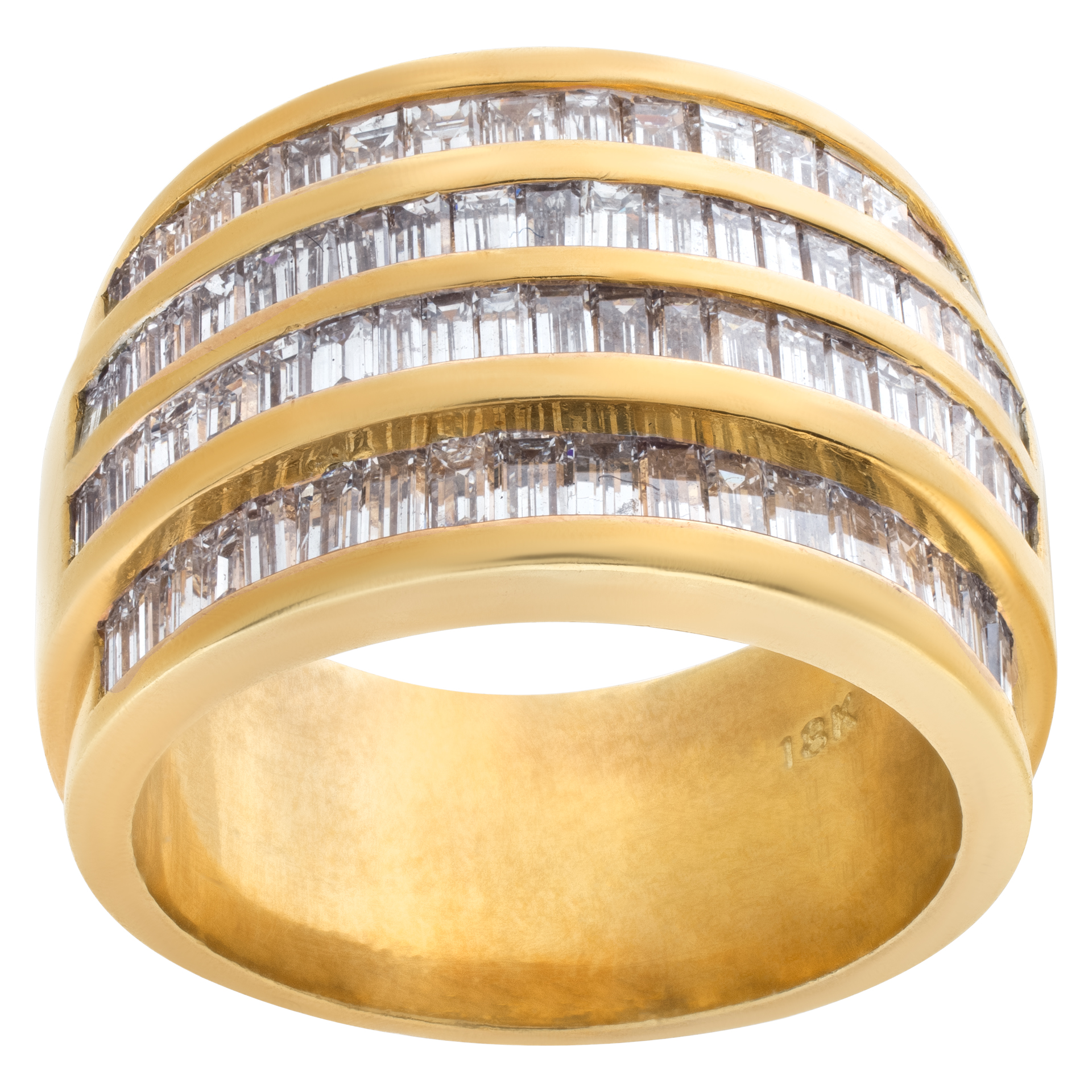 4 rows baguette cut diamond ring set in 18k yellow gold