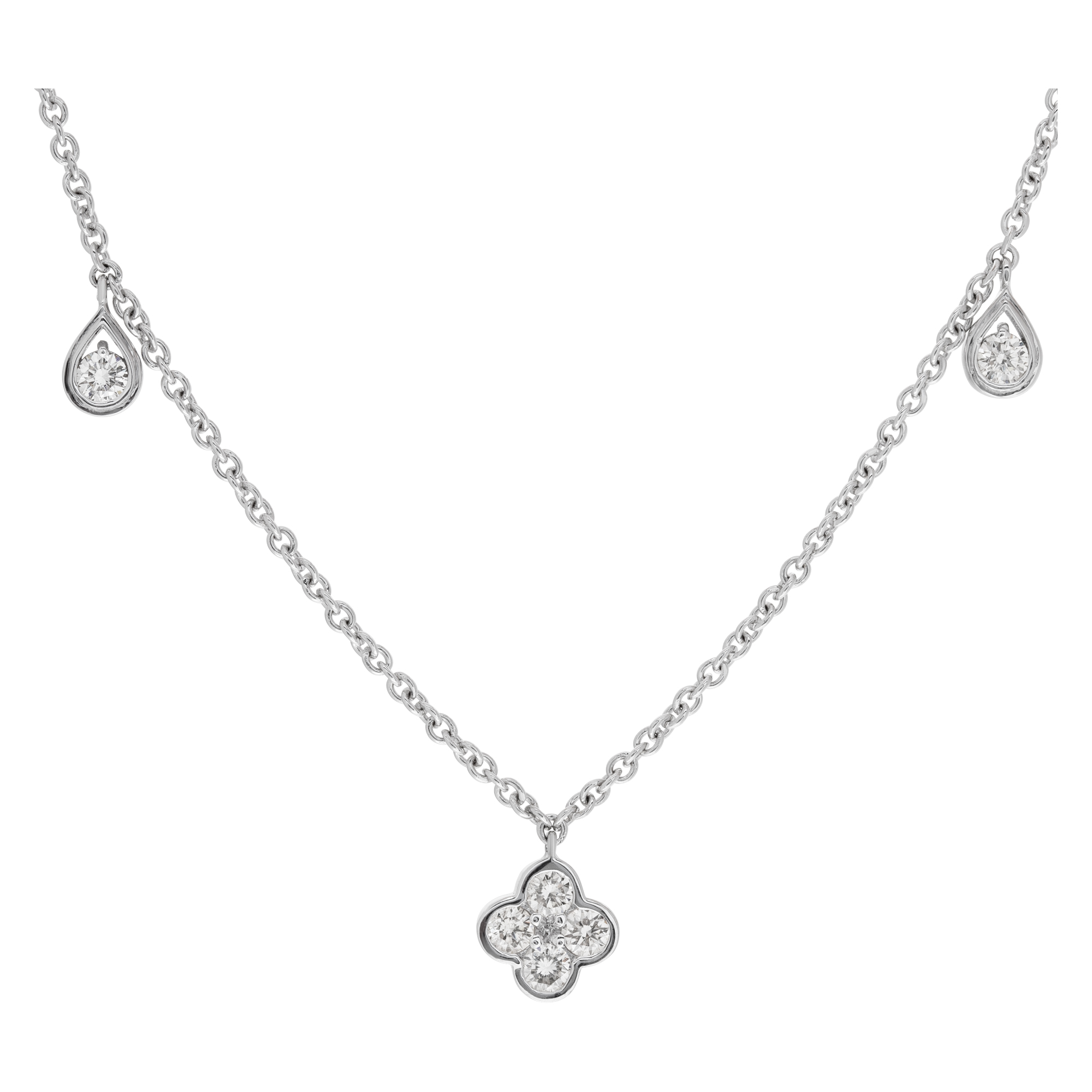 "Diamonds by the Yard" 18 inches chain with approx 1 carat total weight bezeled set, full cut round brilliant diamonds set in 18k white gold. Diamonds estimate: I/J color, SI clarity. Length 18 inches