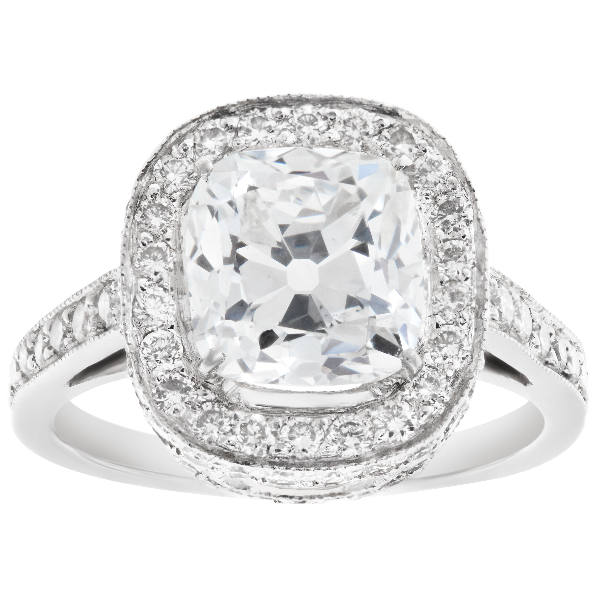 GIA certified cushion brilliant cut diamond 3.02 carat (I color, SI1 clarity) ring