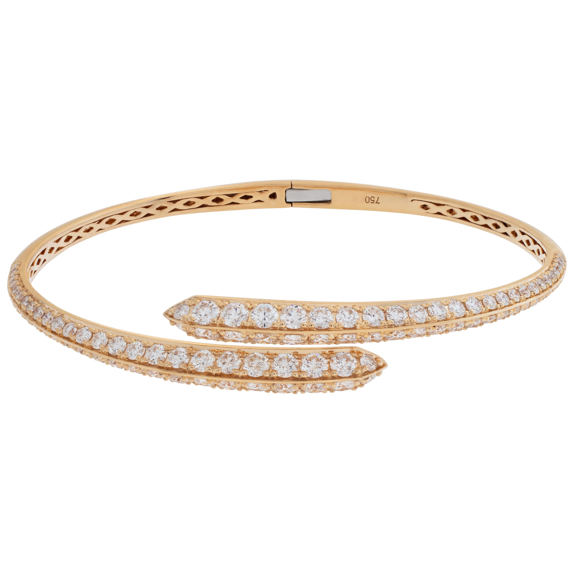 18k yellow gold bangle with 3.64 carats in diamonds. Fits up to 7.5'' wrist