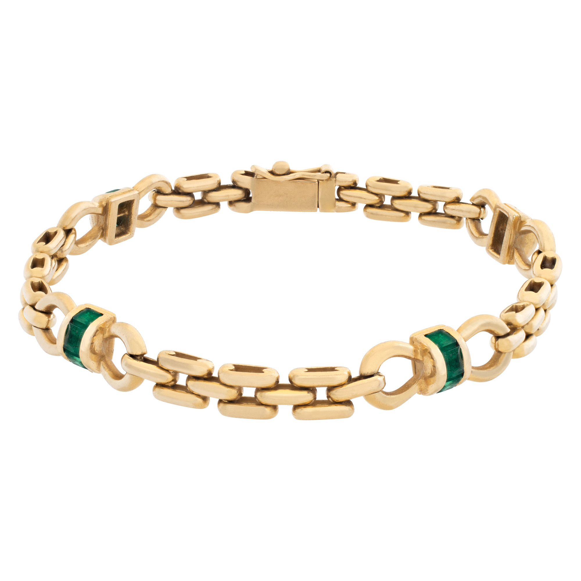 Italian style link bracelet in 18k yellow gold with emeralds