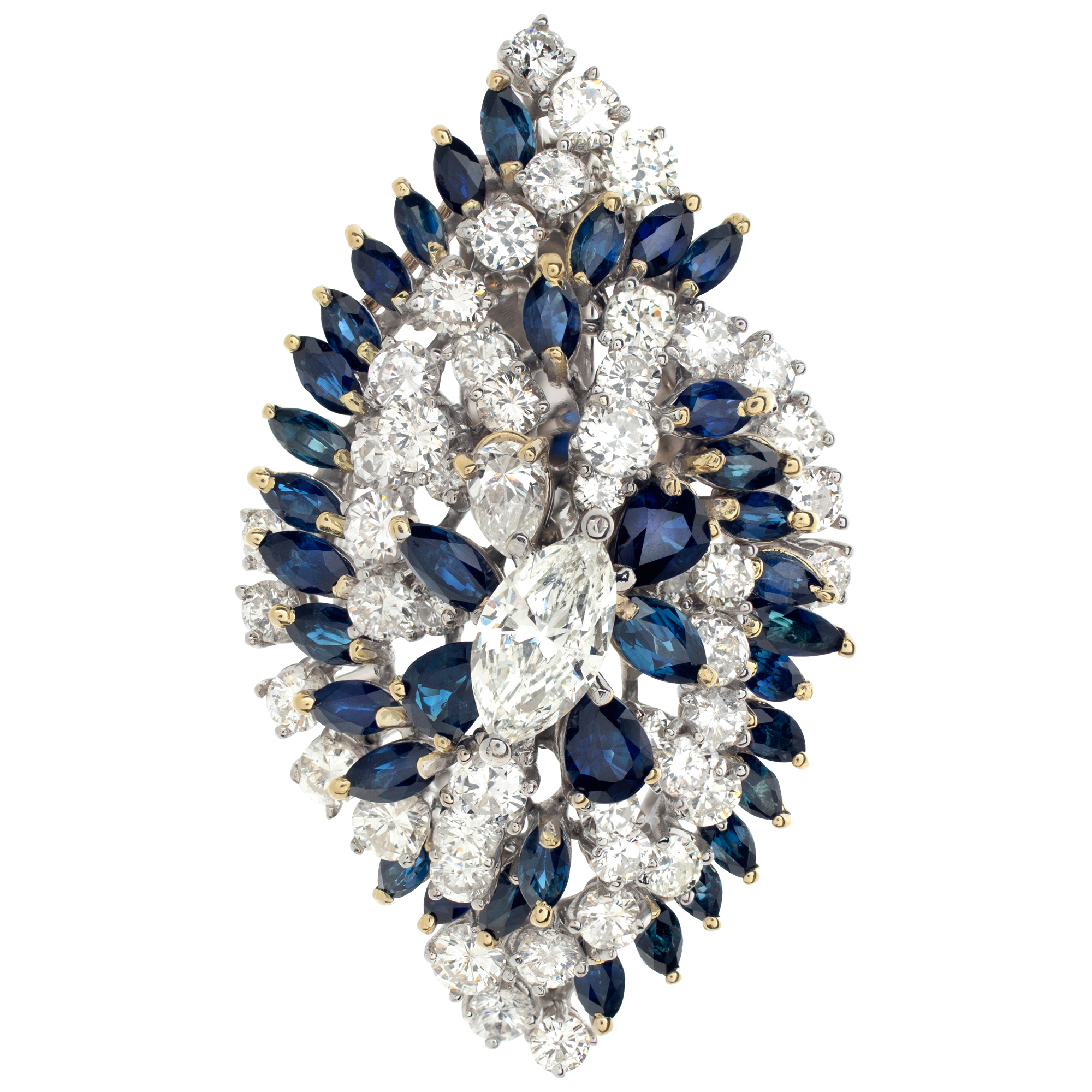 Vintage Diamonds And Sapphires Enhancer, With Over 4.50 Carats Marquise, Round And Pear Brilliant Cut Diamonds, Set In 18k White Gold. Gia Certified Center Brilliant Marquise Cut Diamond 0.91 Carat-